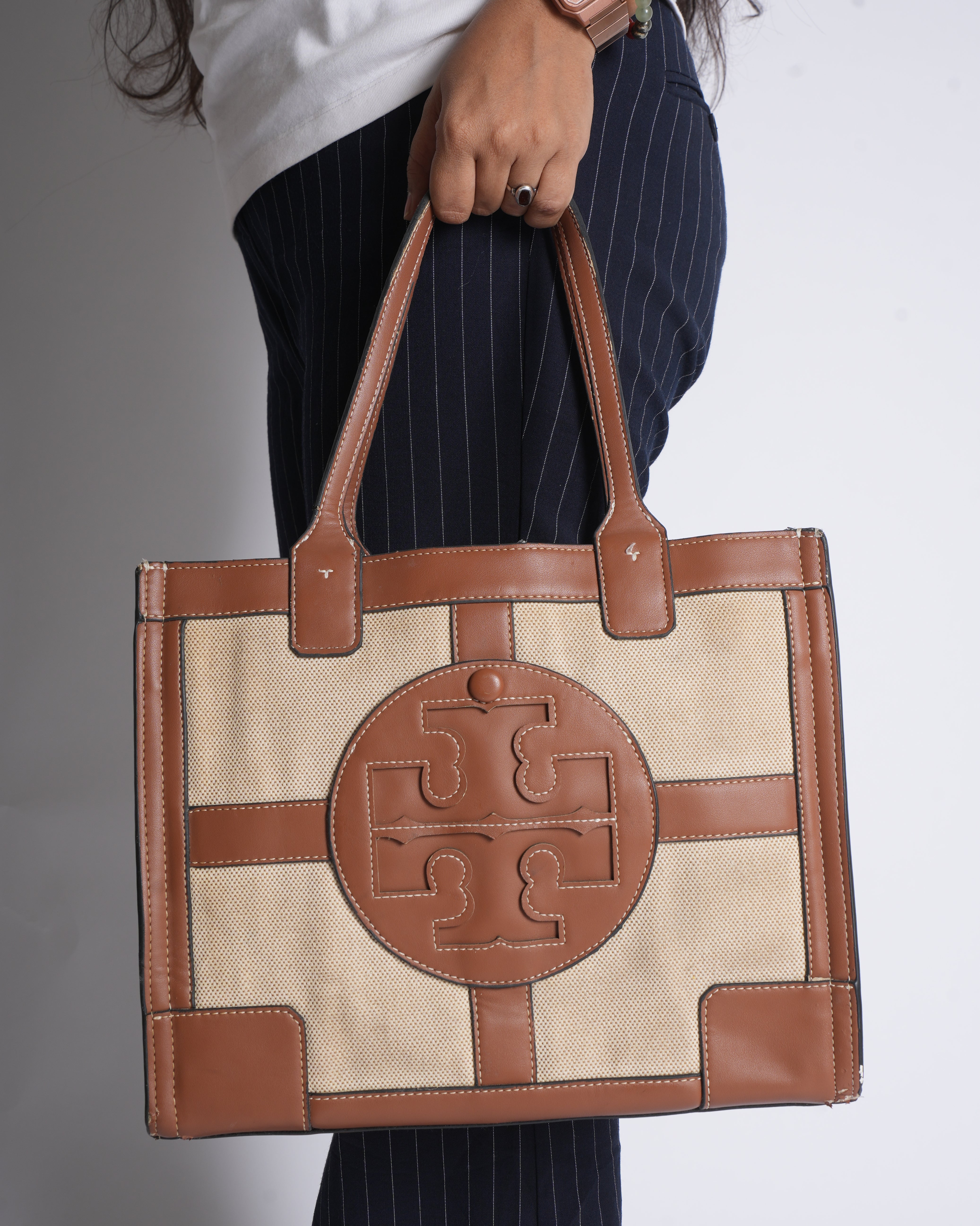 Tory Burch Ella Canvas & Leather Shoulder Bag