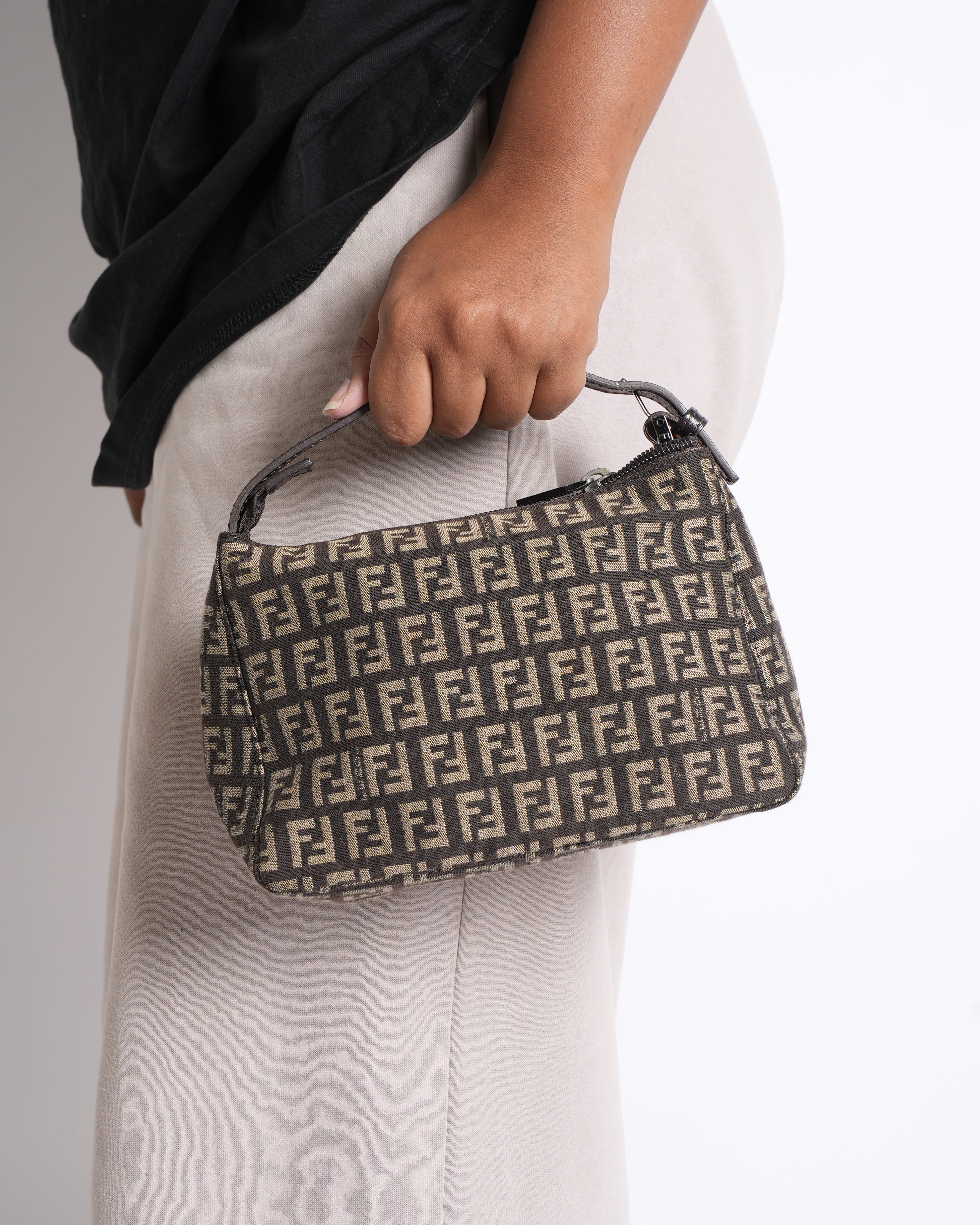 Fendi Black Fabric Baguette Shoulder Bag