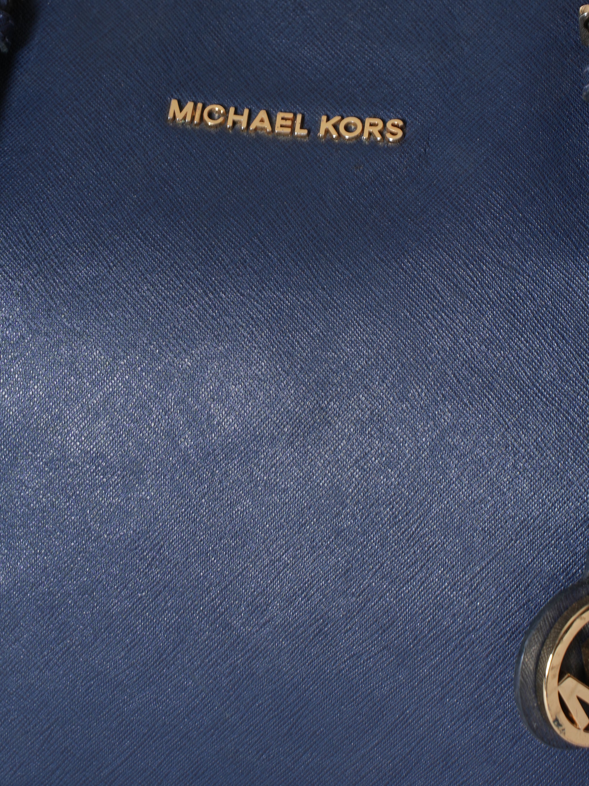 Michael Kors Blue Leather Medium Jet Set Top Zip Tote Bag