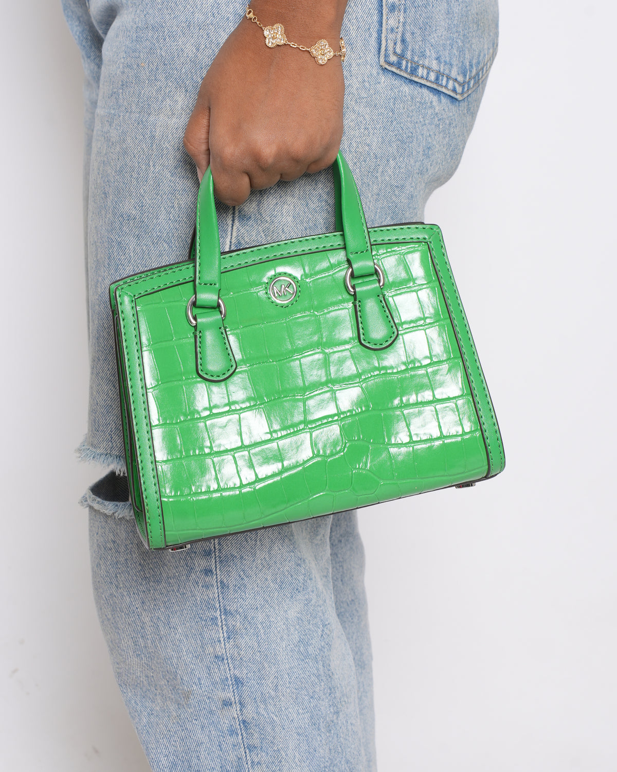 New Michael Kors Green Embossed Mini Bag