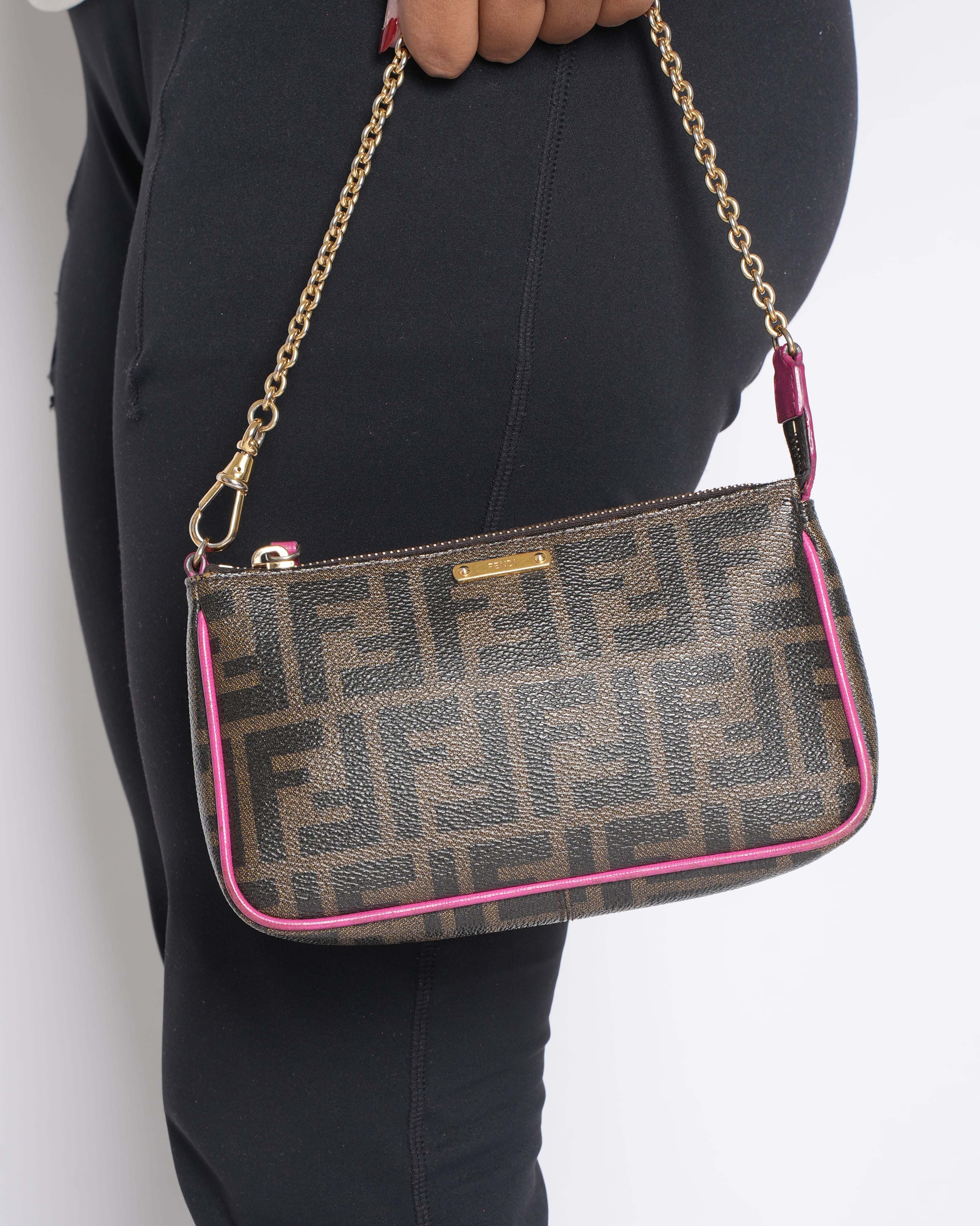 Fendi Zucca Pochette Tobacco Fichsia Spalmati Pochette