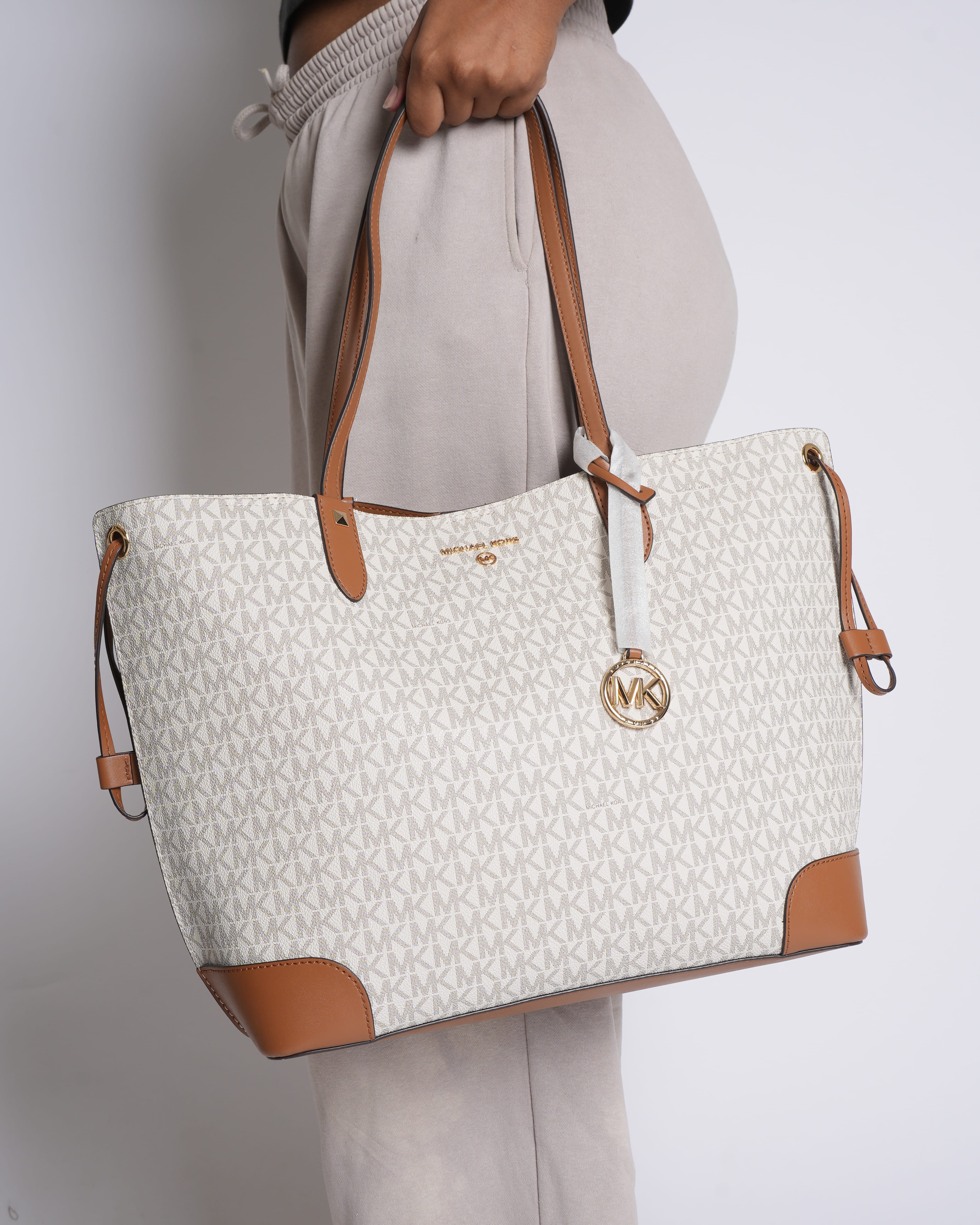New Michael Kors Monogram Tote in White