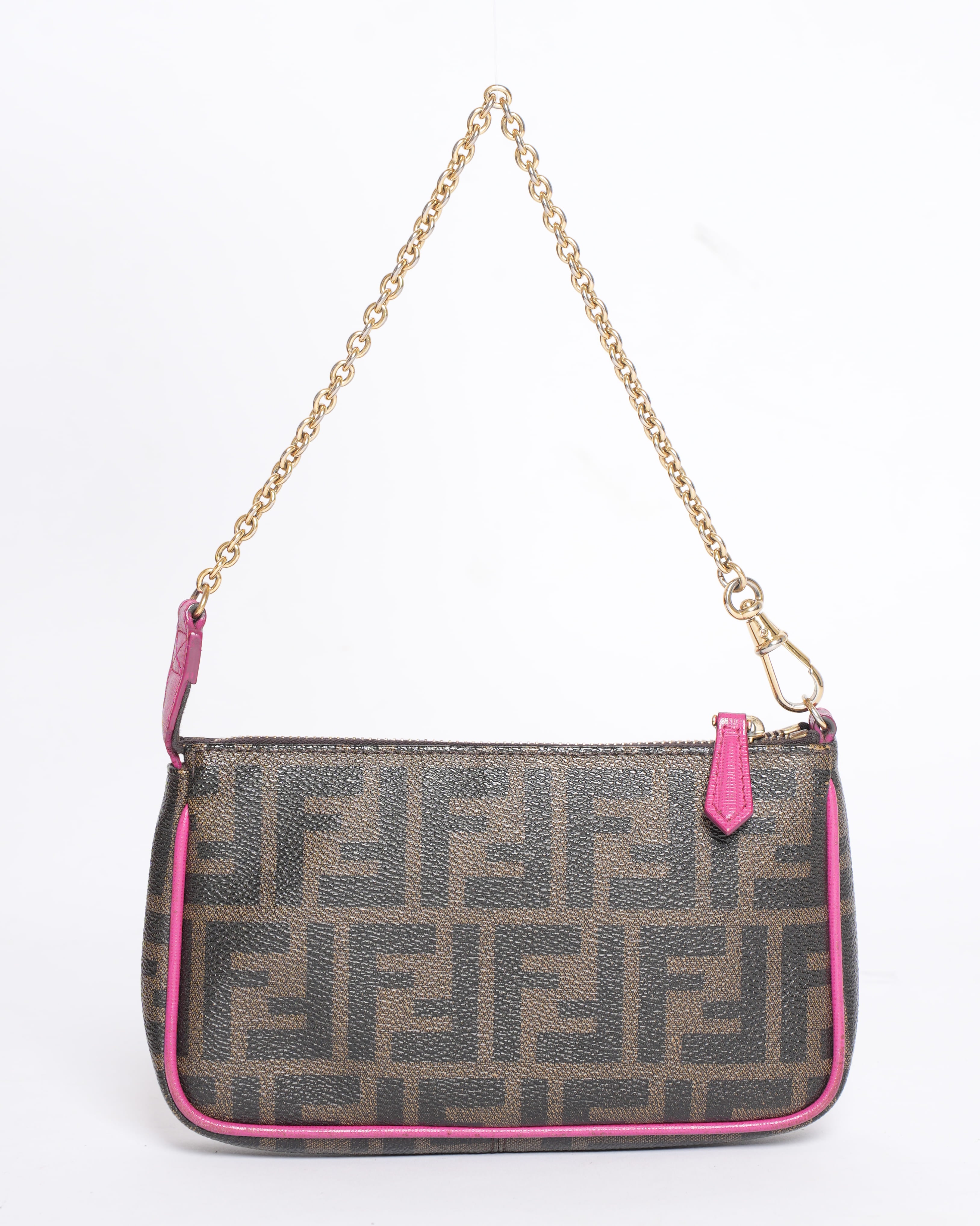 Fendi Zucca Pochette Tobacco Fichsia Spalmati Pochette