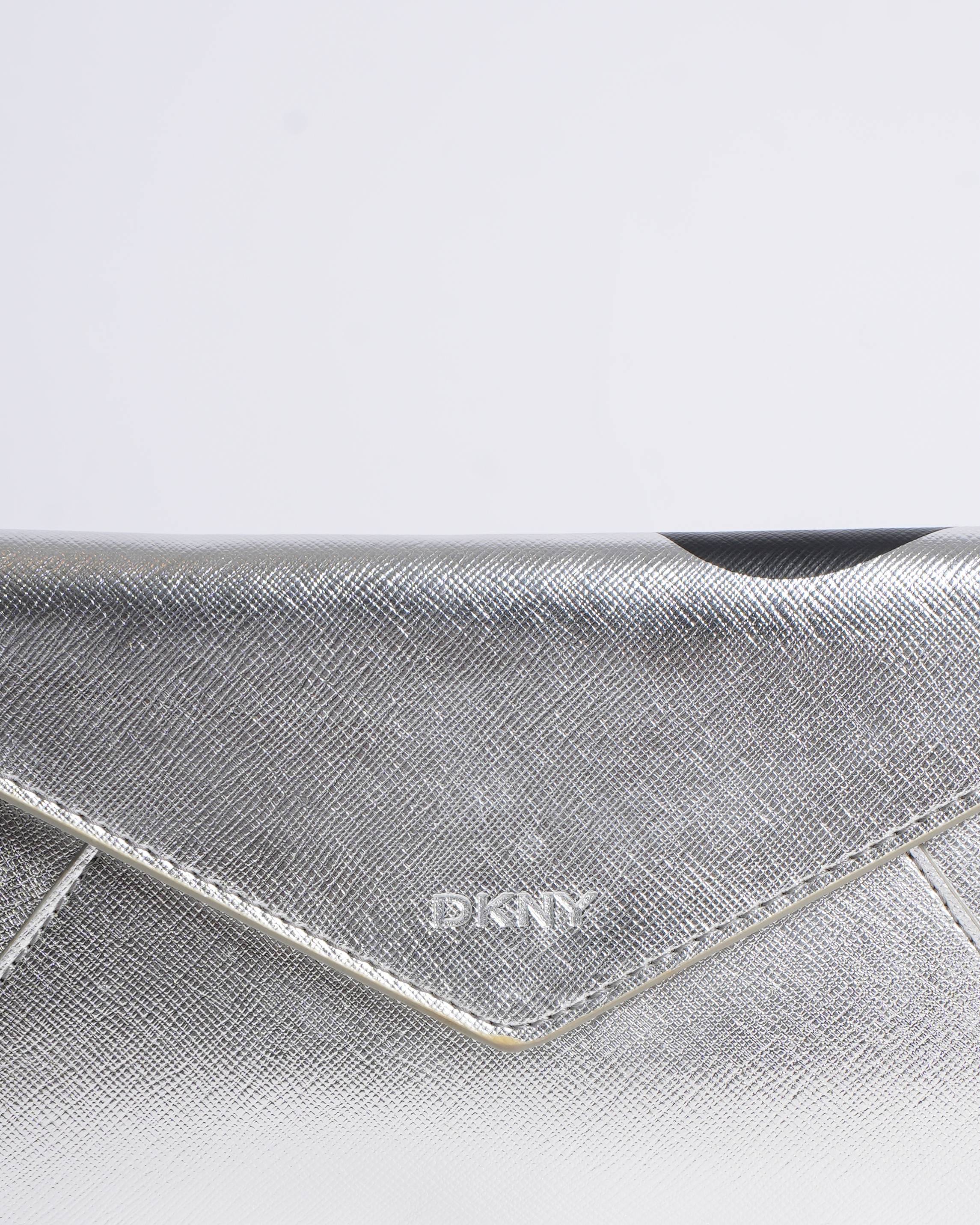 New DKNY Silver Envelope Clutch 25th Anniversary Edition