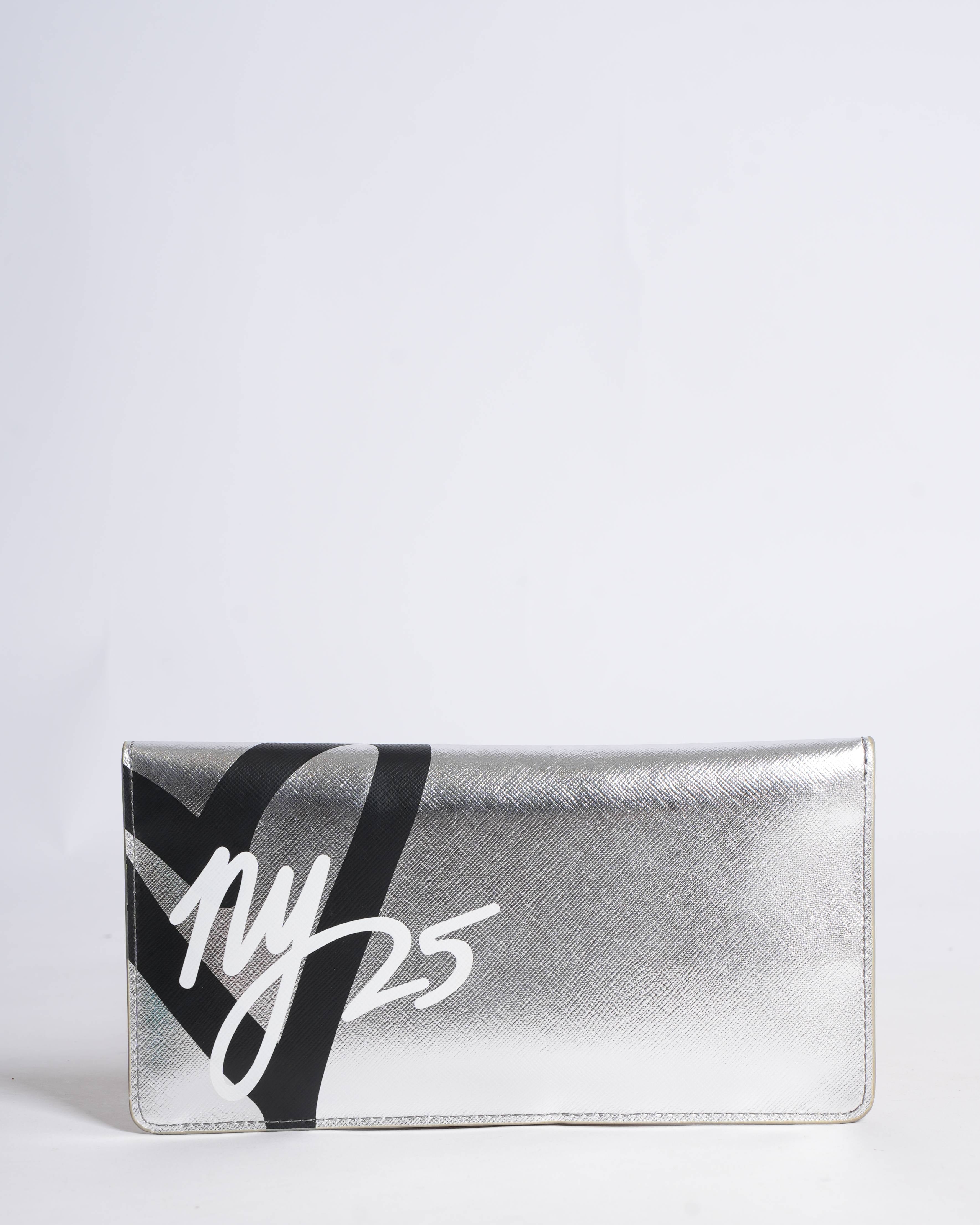 New DKNY Silver Envelope Clutch 25th Anniversary Edition