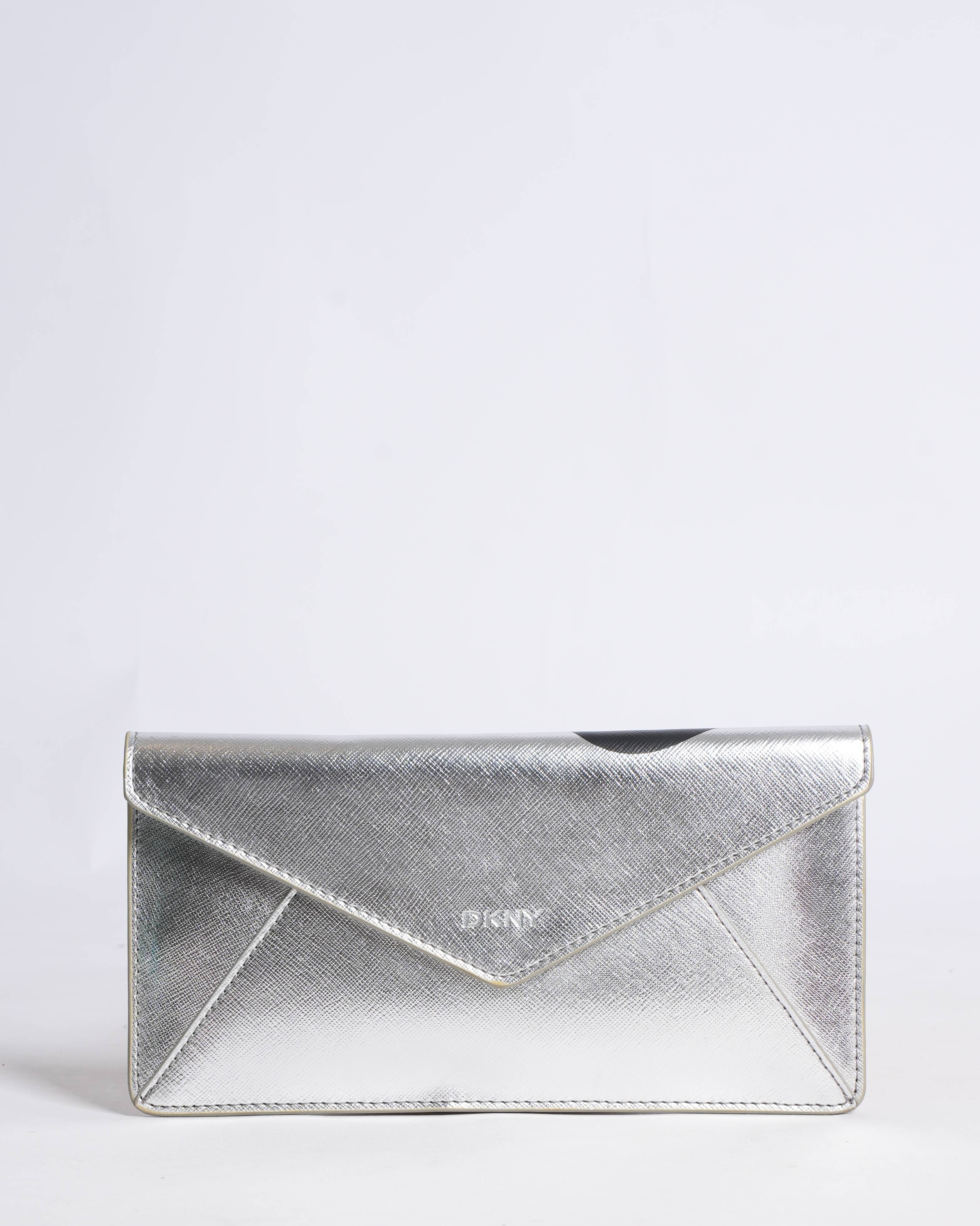 New DKNY Silver Envelope Clutch 25th Anniversary Edition