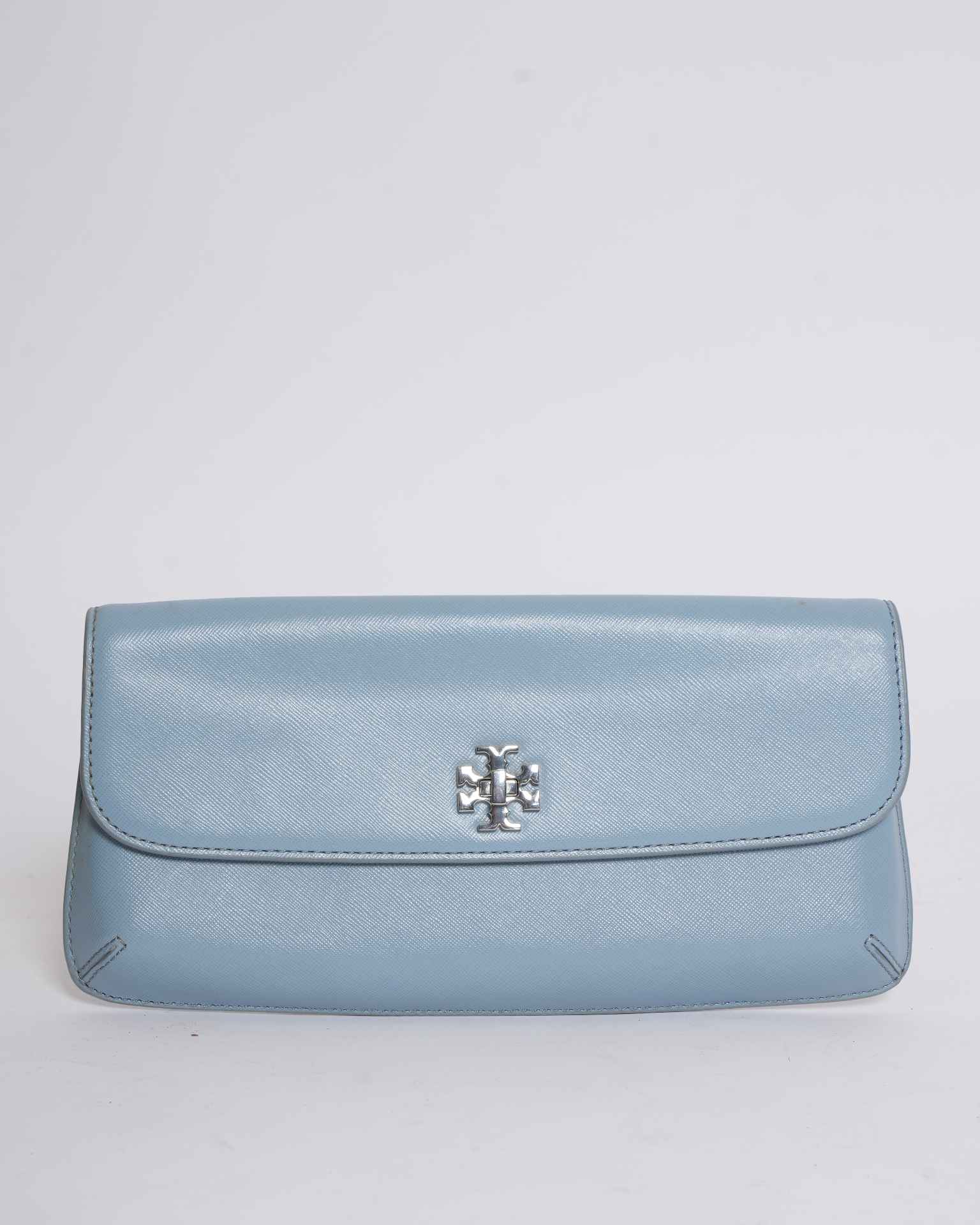Tory Burch Light Blue Leather Slim Diana Flap Clutch