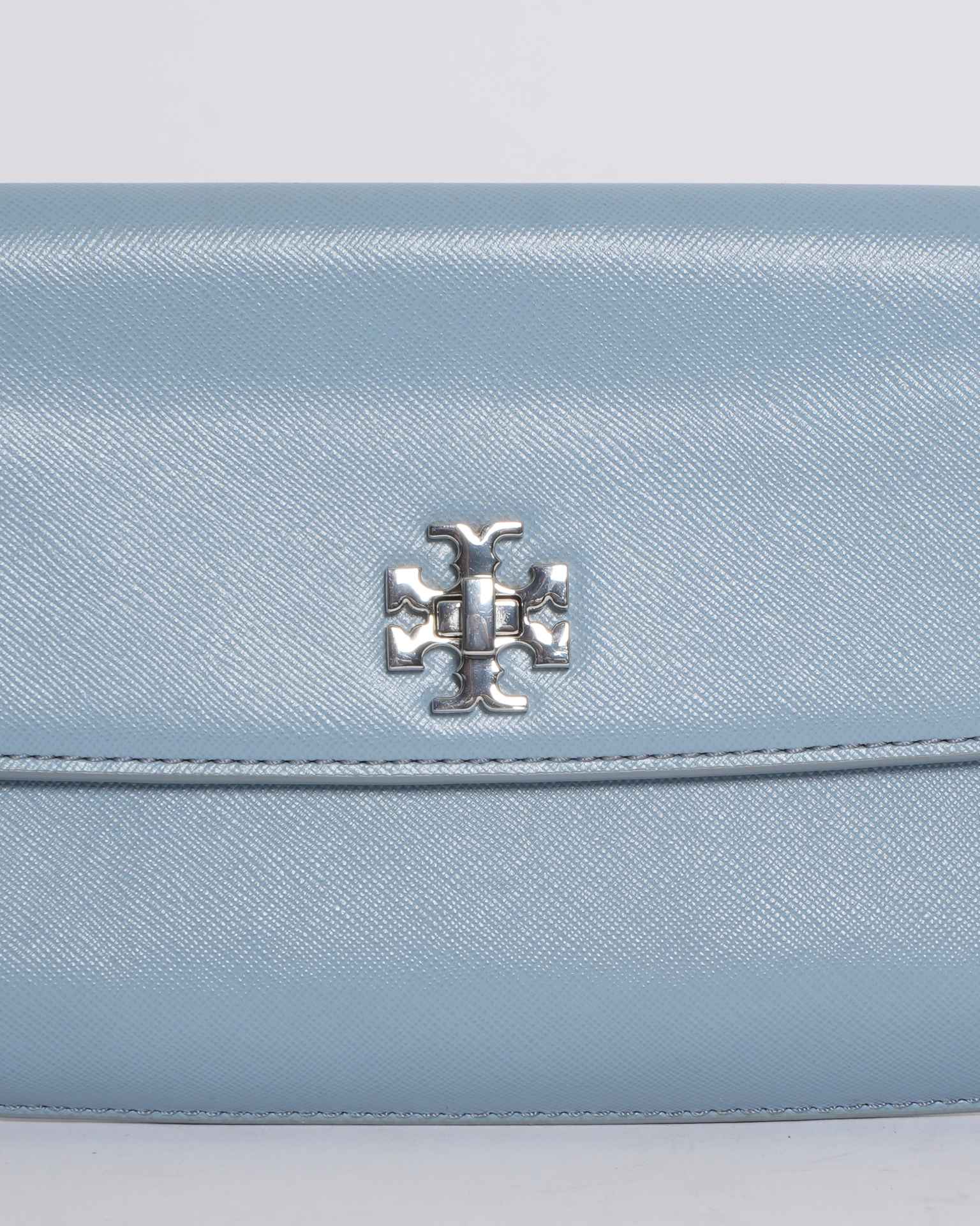 Tory Burch Light Blue Leather Slim Diana Flap Clutch