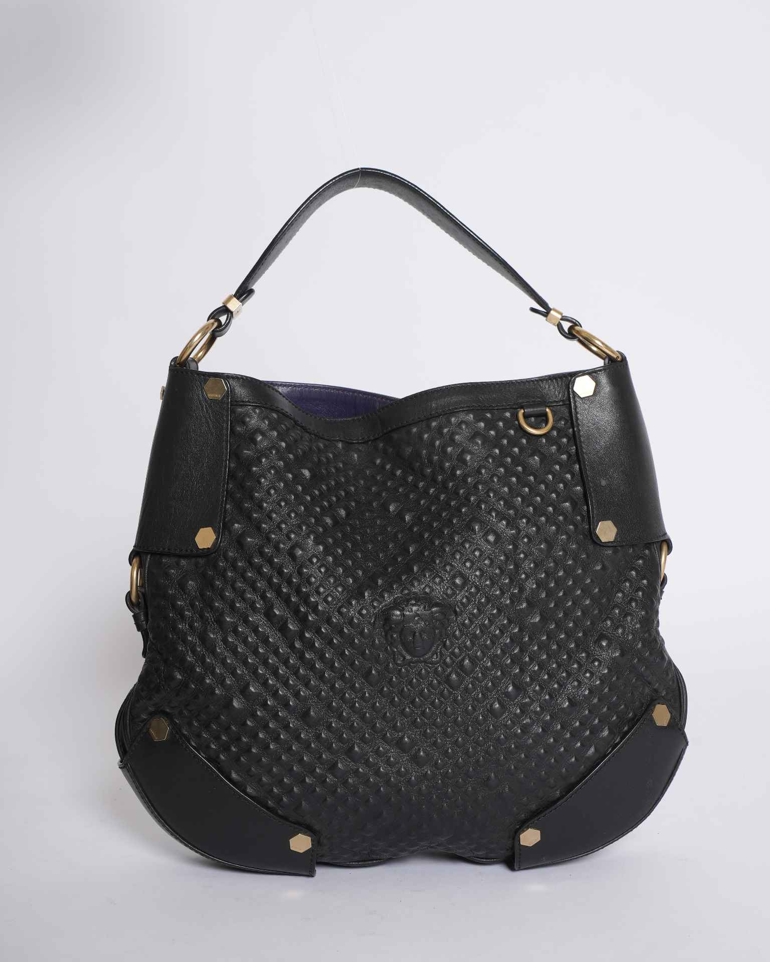 Versace Leather Hobo Bag In Black