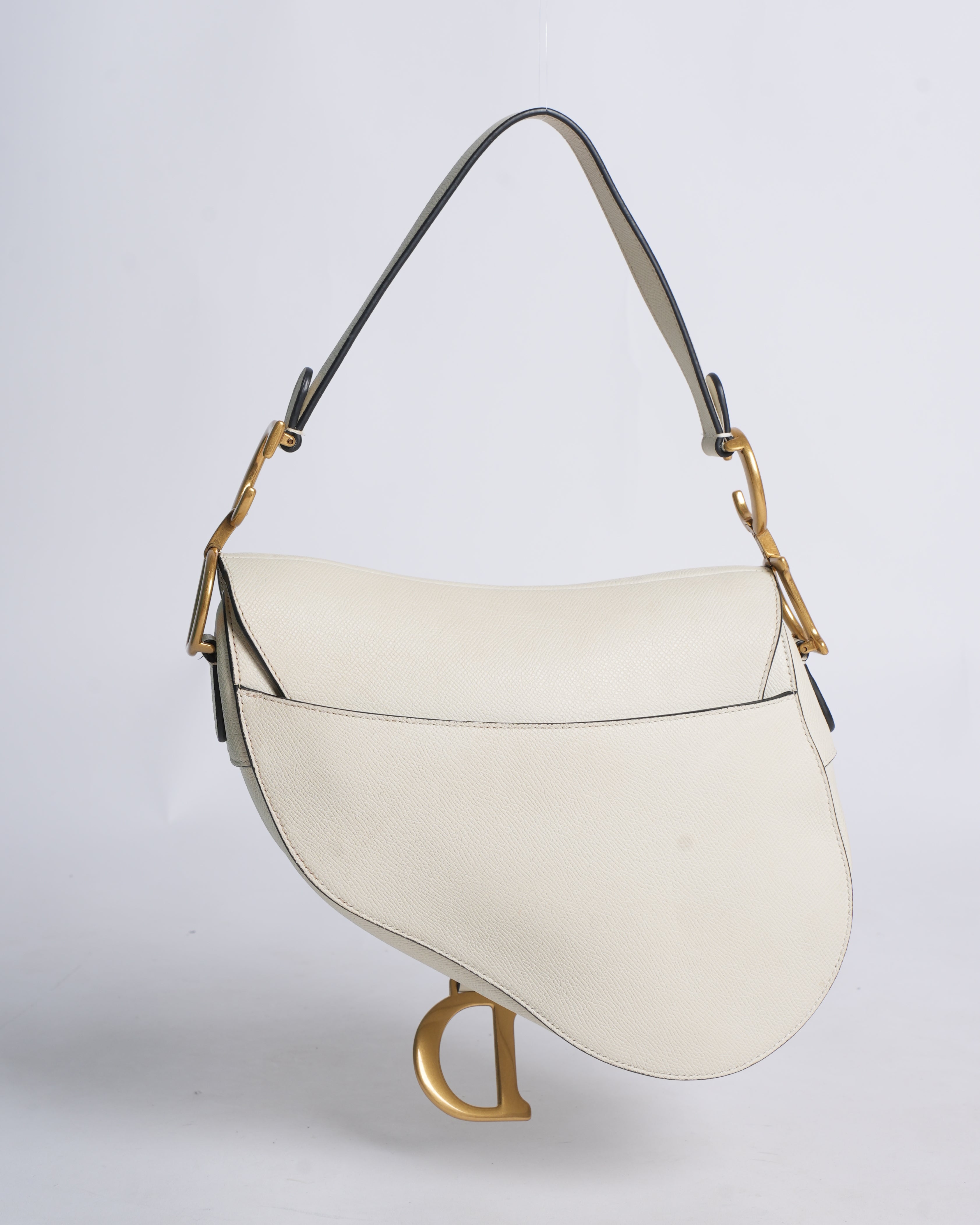 Christian dior saddle bag with strap in latte grained calfskin