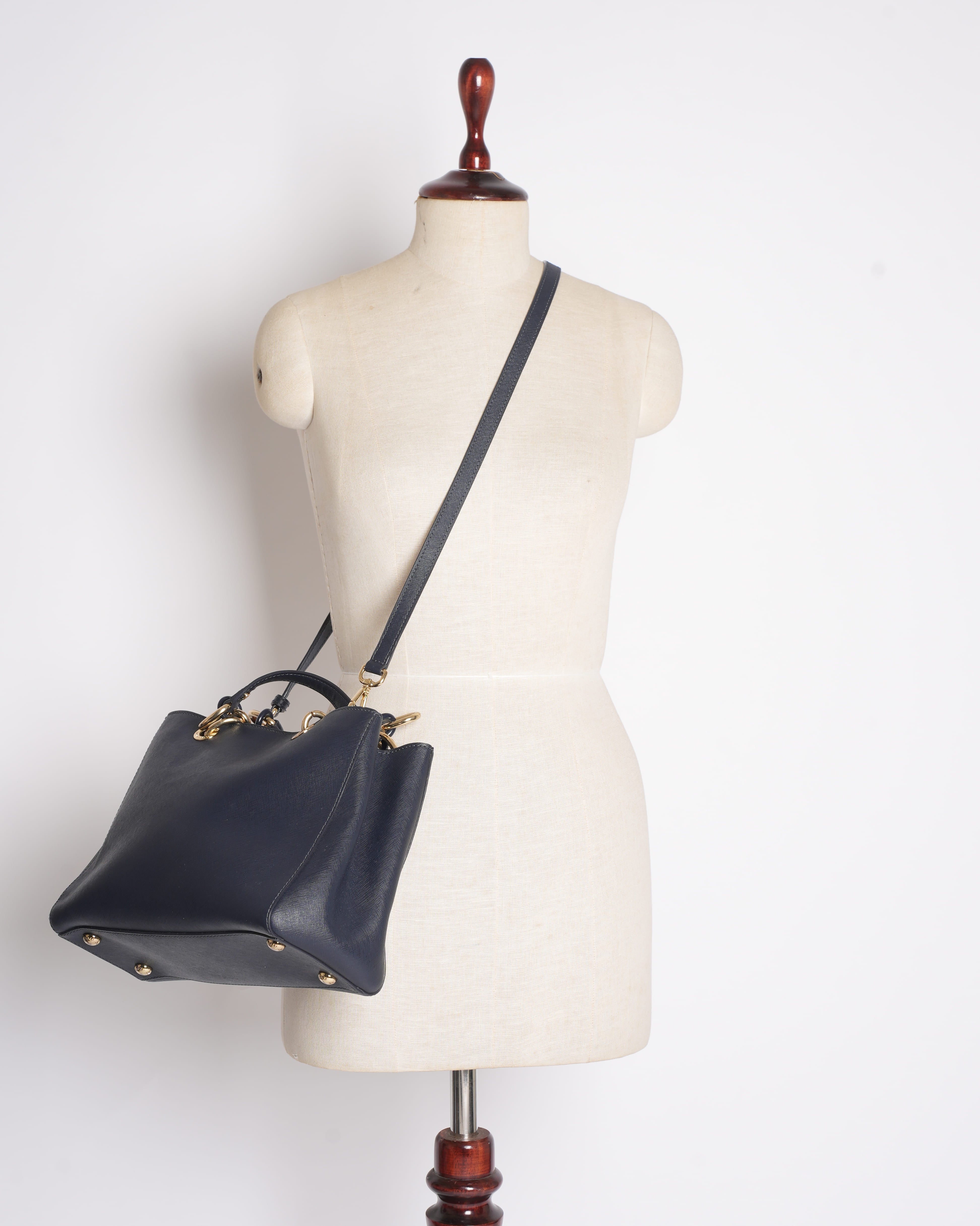 Michael Kors Cynthia Navy Leather Satchel Bag