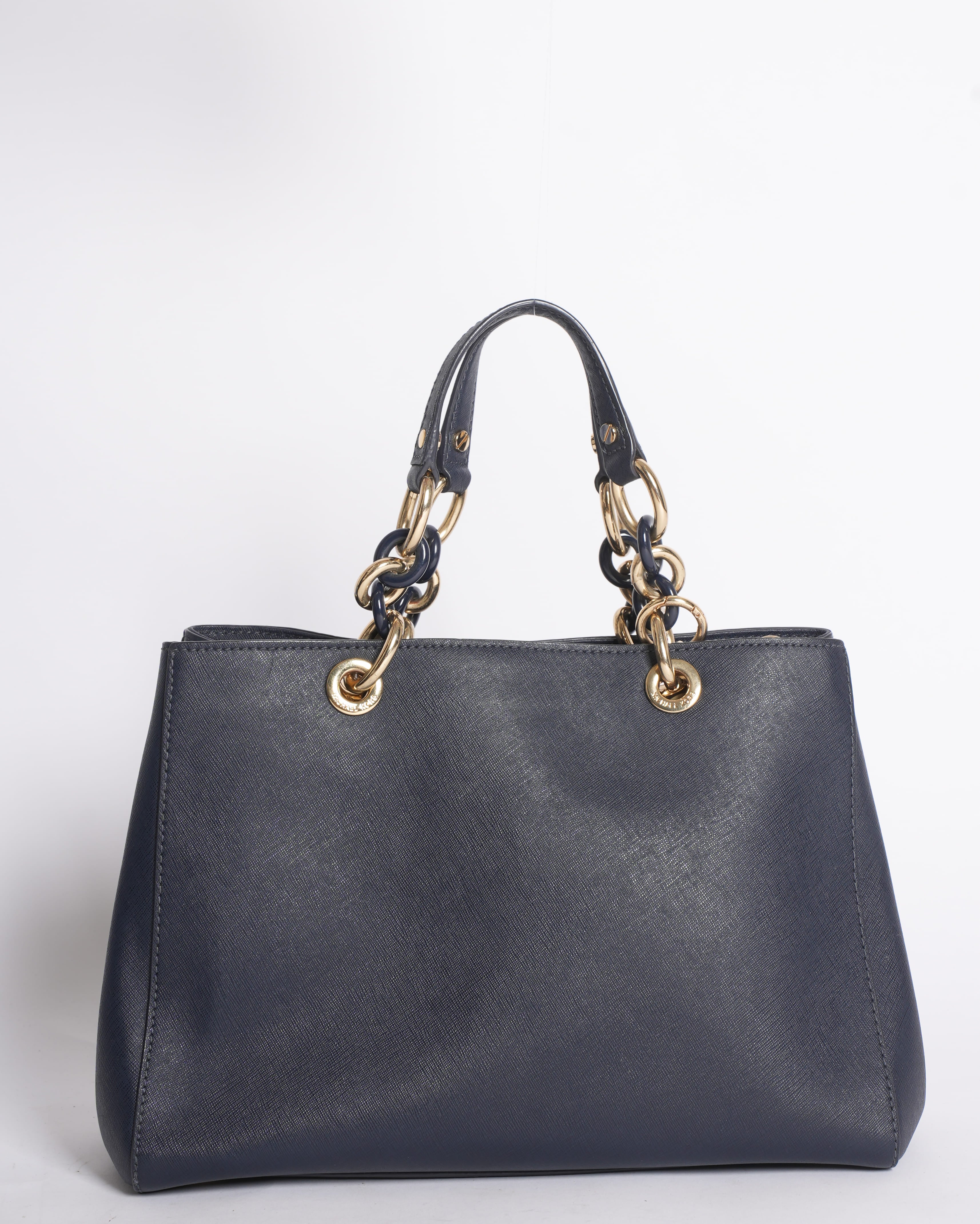 Michael Kors Cynthia Navy Leather Satchel Bag