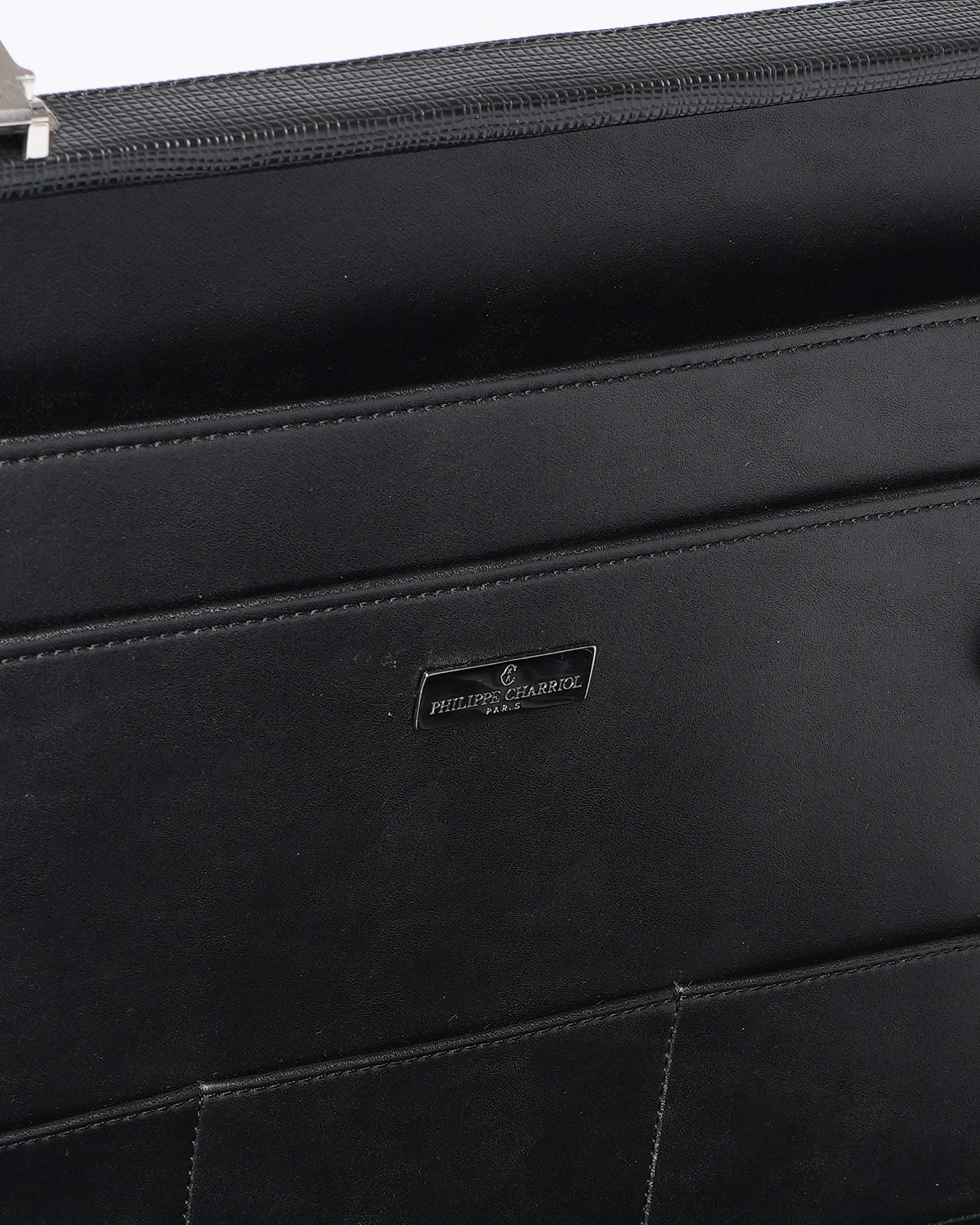 New Philippe Charriol Black Leather Executive Briefcase