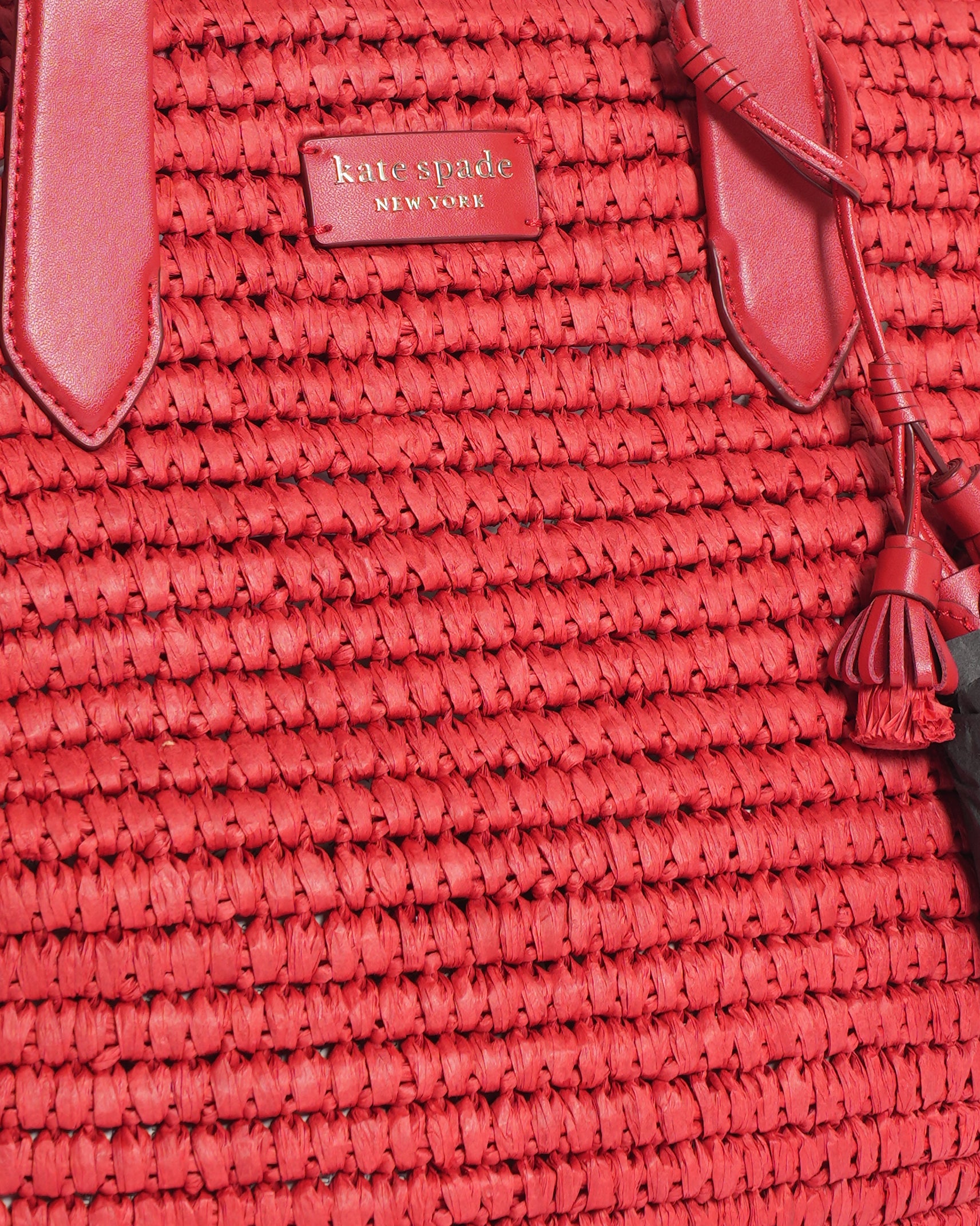 New Kate Spade Cabana Straw Tote Bag In Red