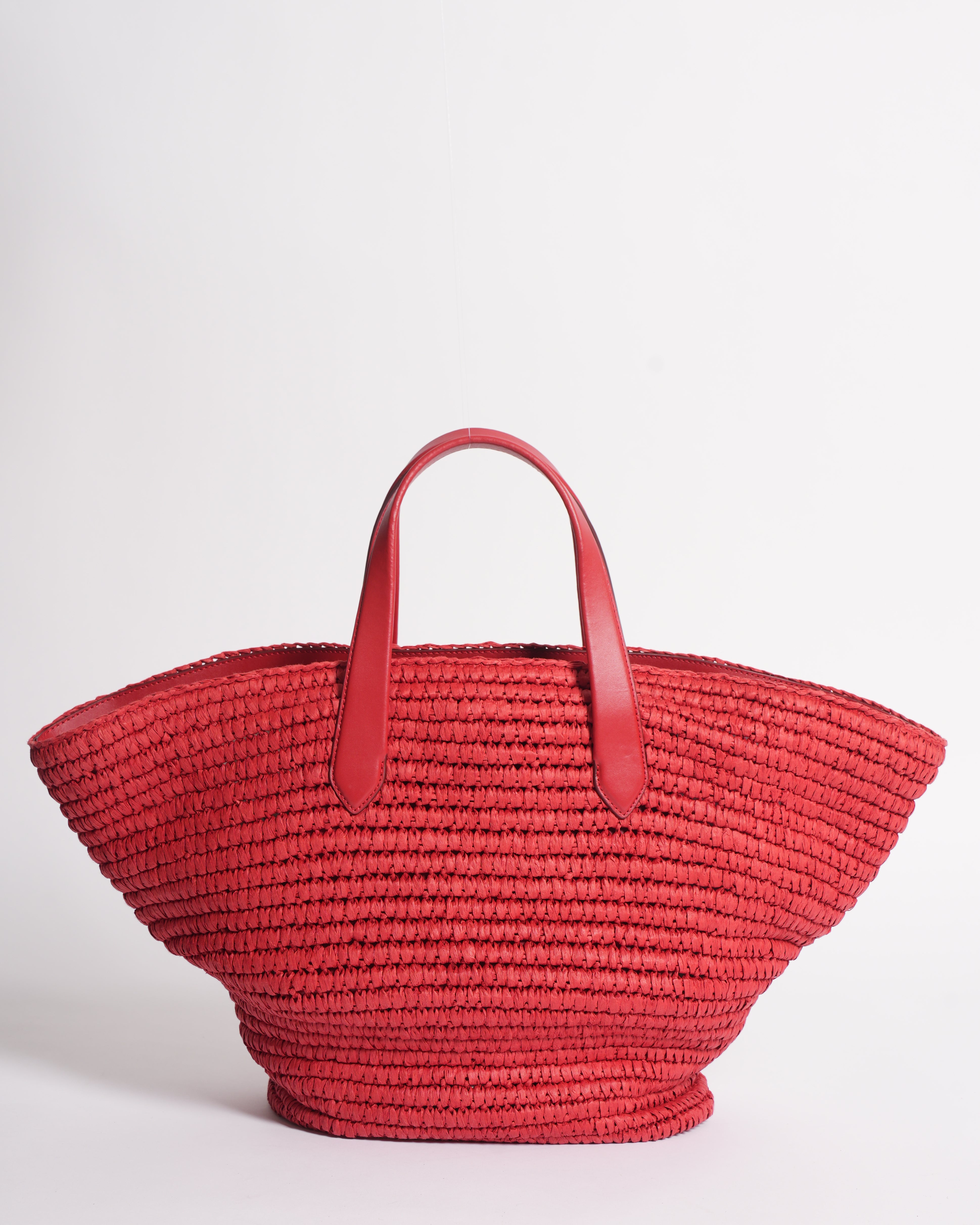 New Kate Spade Cabana Straw Tote Bag In Red