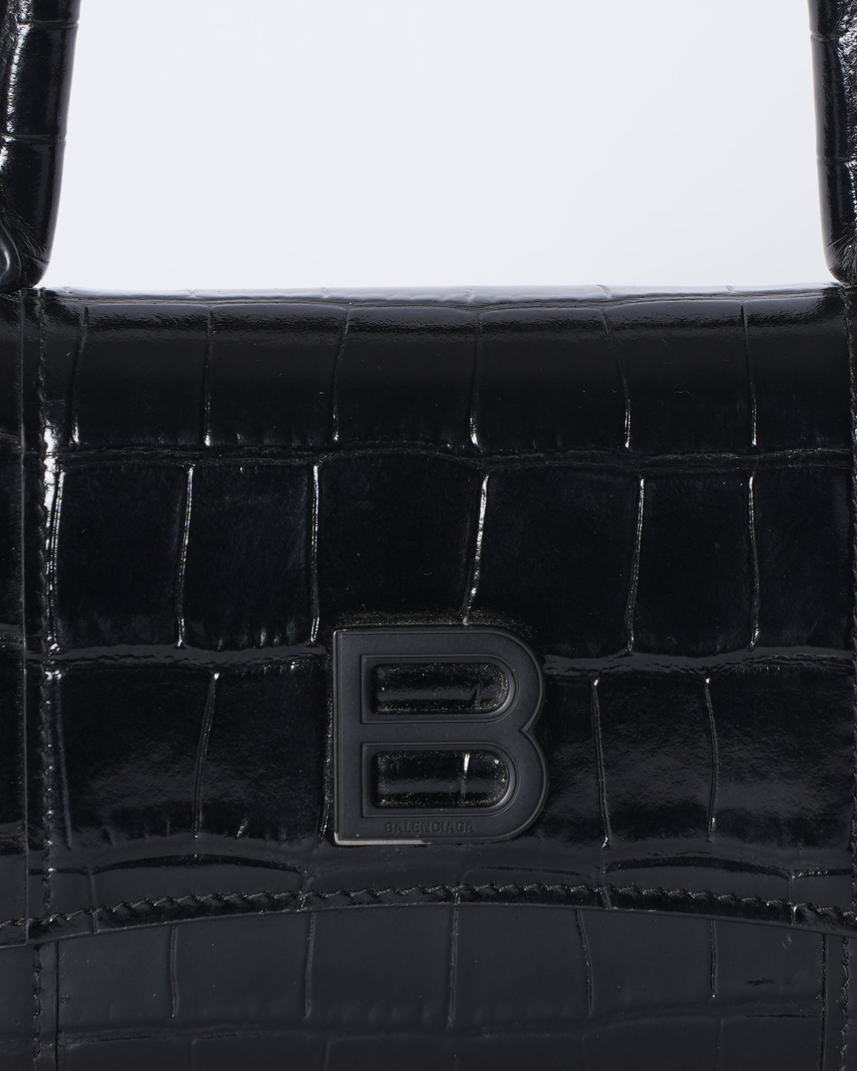 Balenciaga Hourglass Crocodile Embossed Crossbody In Black