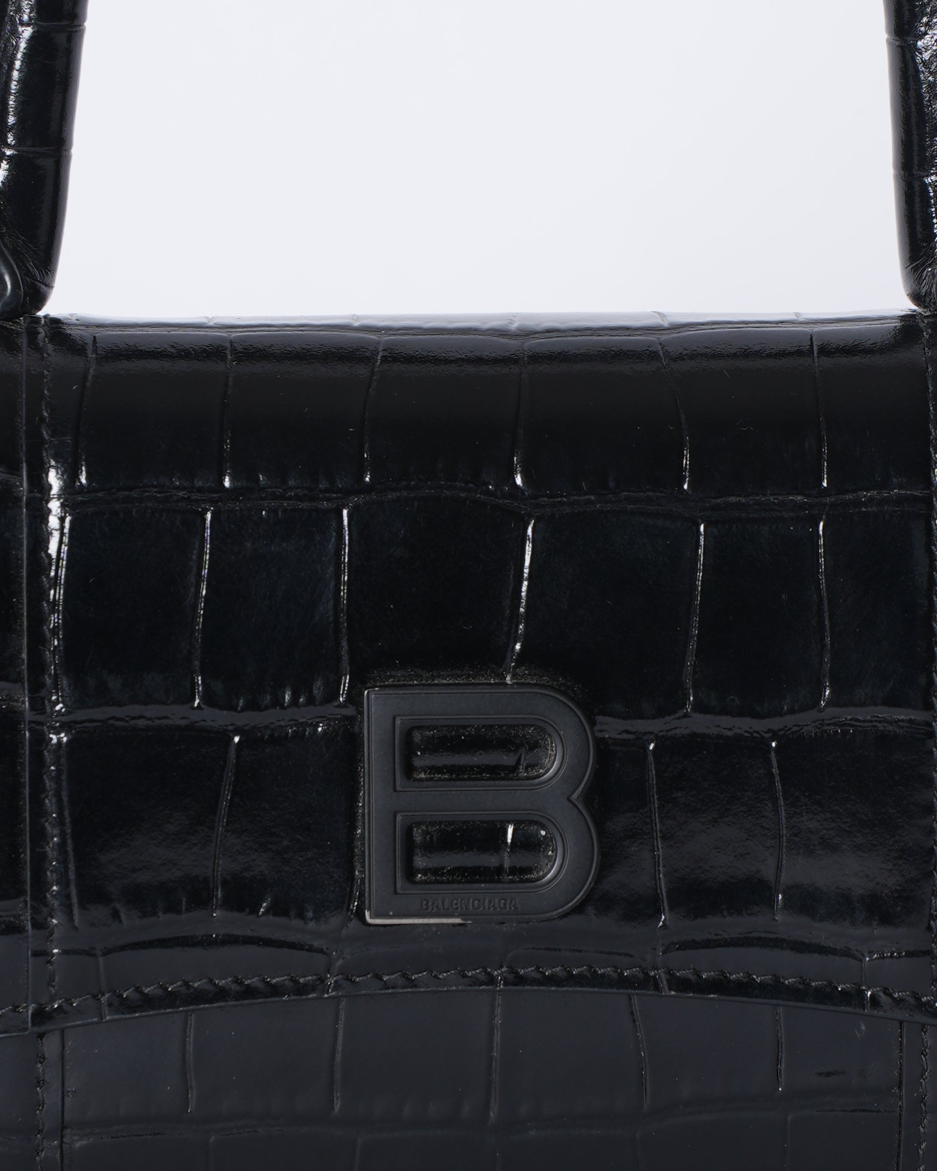 Balenciaga Hourglass Crocodile Embossed Crossbody In Black