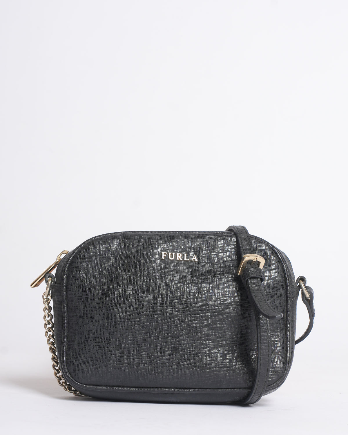 Furla black leather small crossbody bag