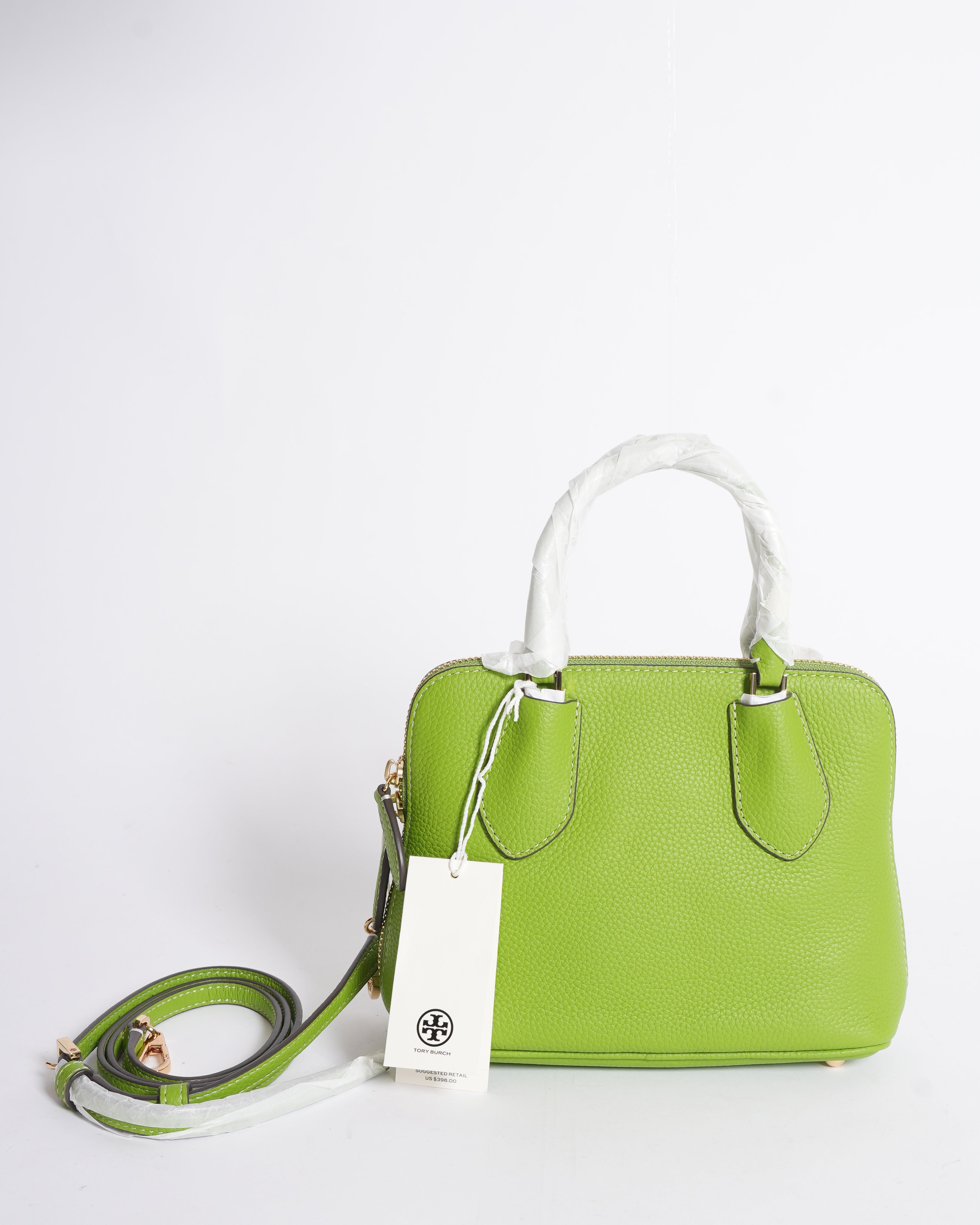 Tory Burch Britten Leather Satchel Bag In Green