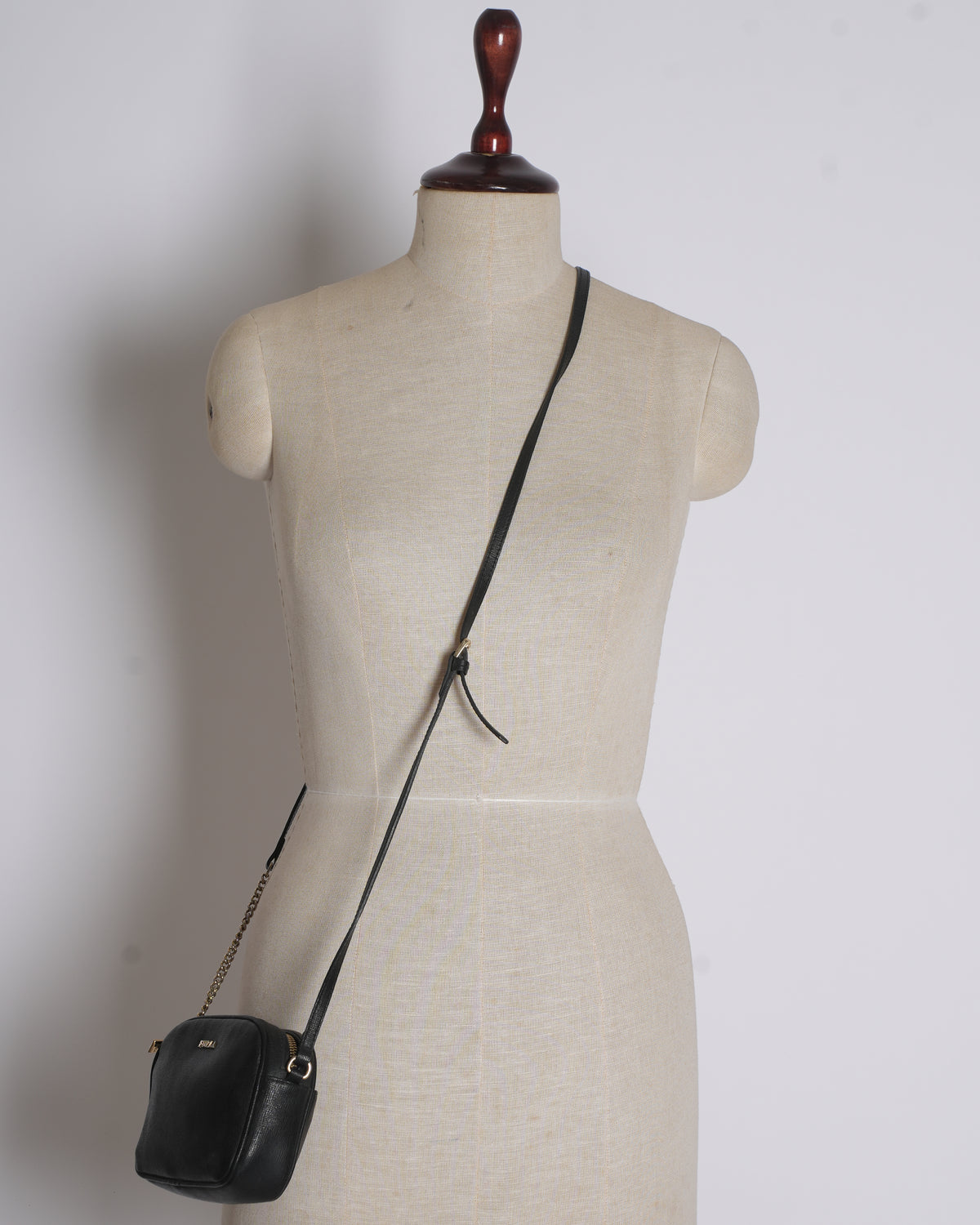 Furla black leather small crossbody bag