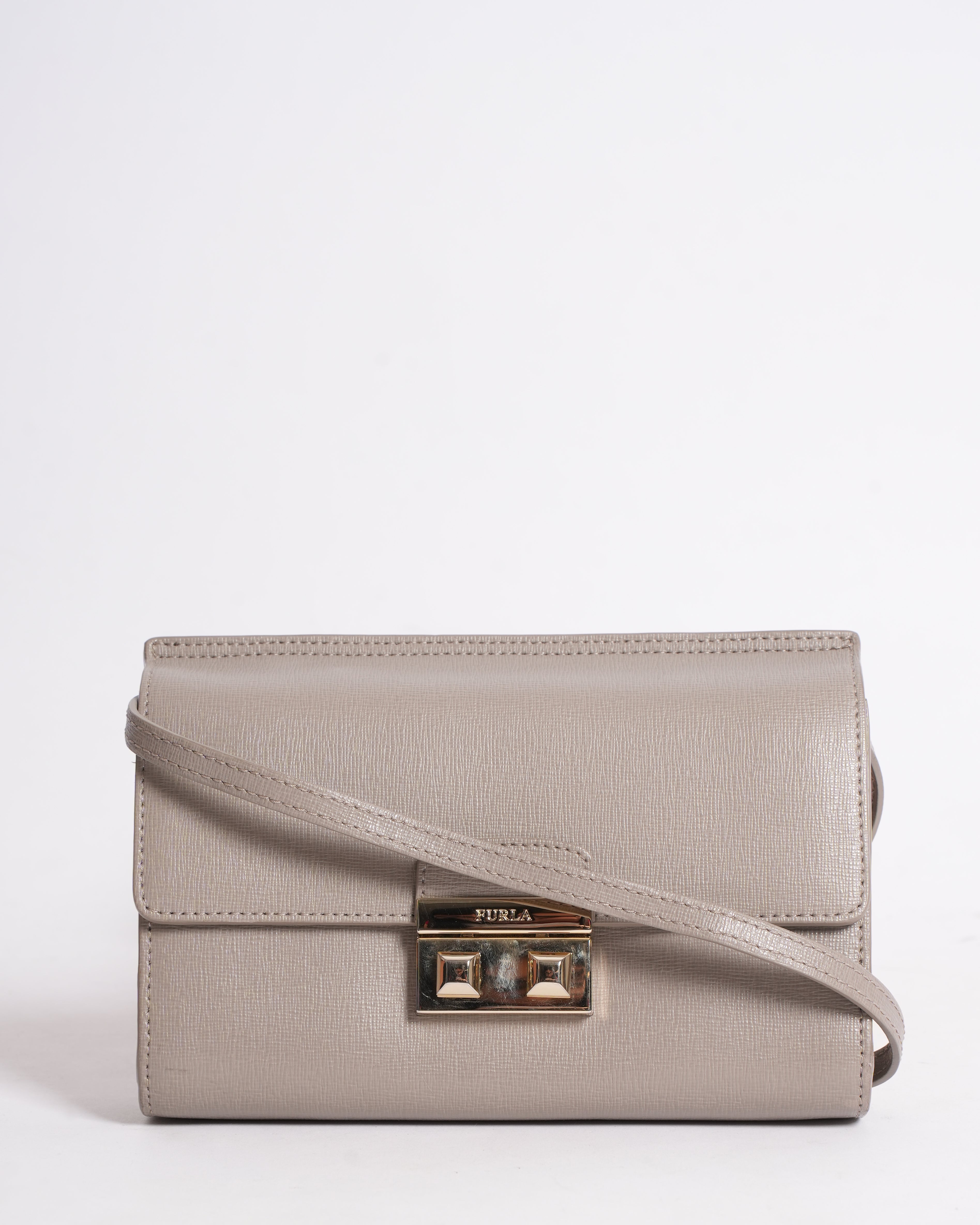 Furla Grey Crossbody Bag With Gold Tone Hardware