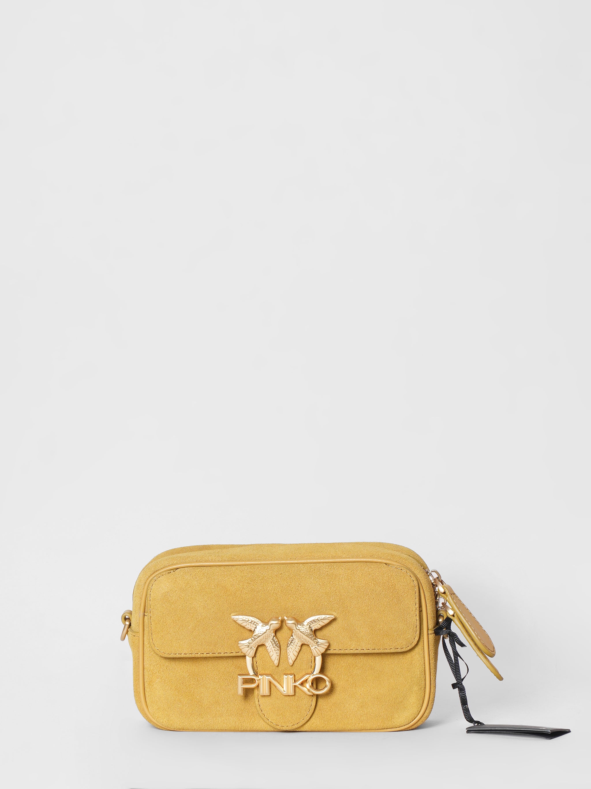 New Pinko Love Mini Square Seventies Crossbody In Suede