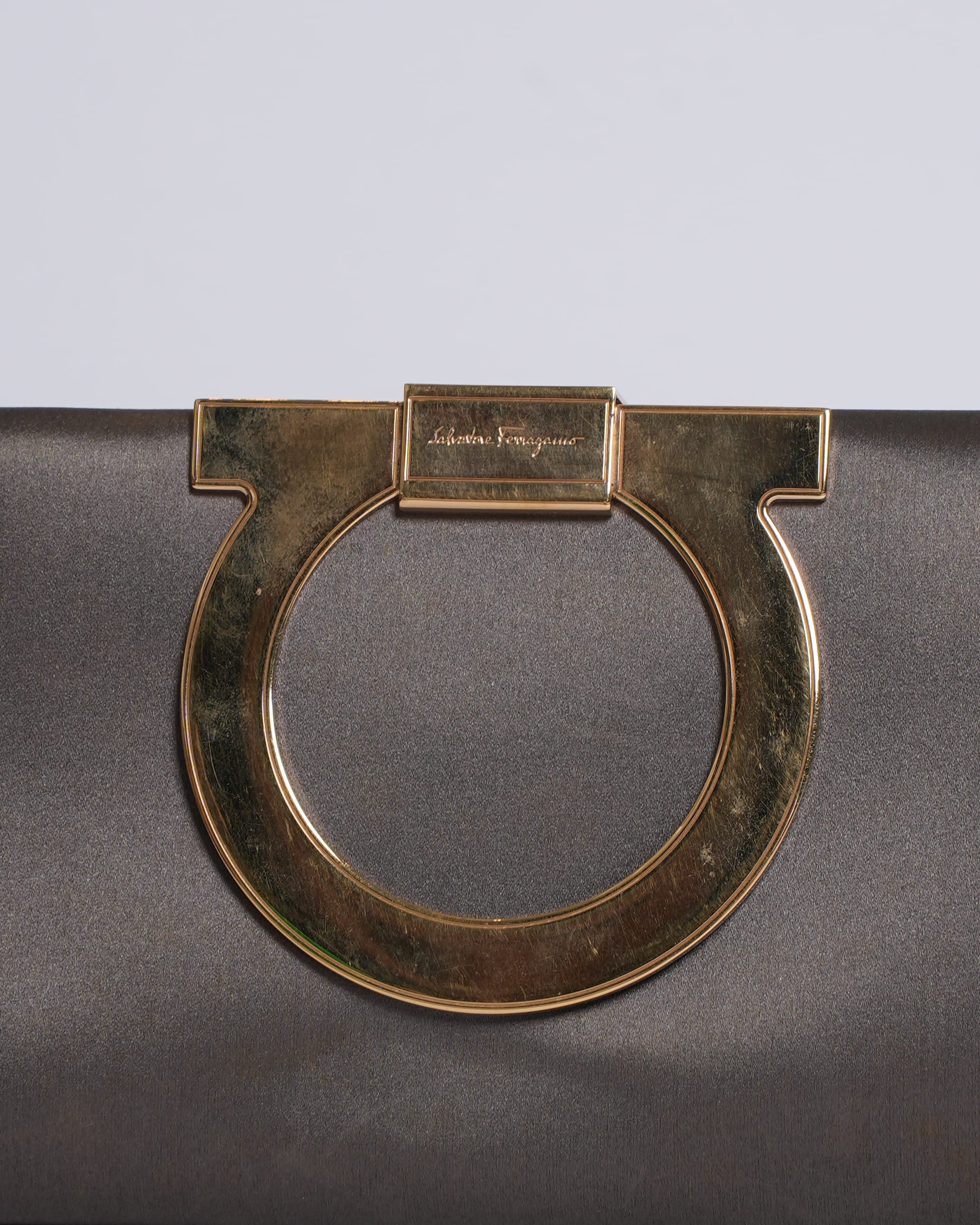 Salvatore Ferragamo Grey Leather Musa Gancini Clutch