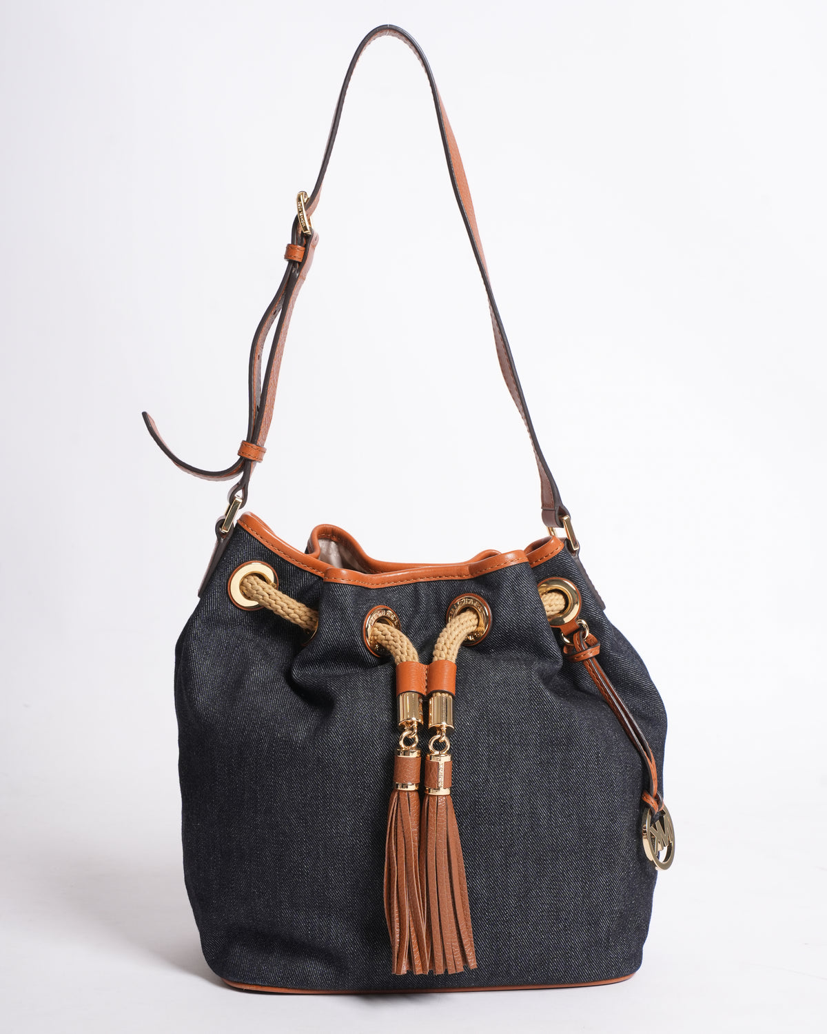 Michael Kors Denim Bucket Bag With Leather Trimming