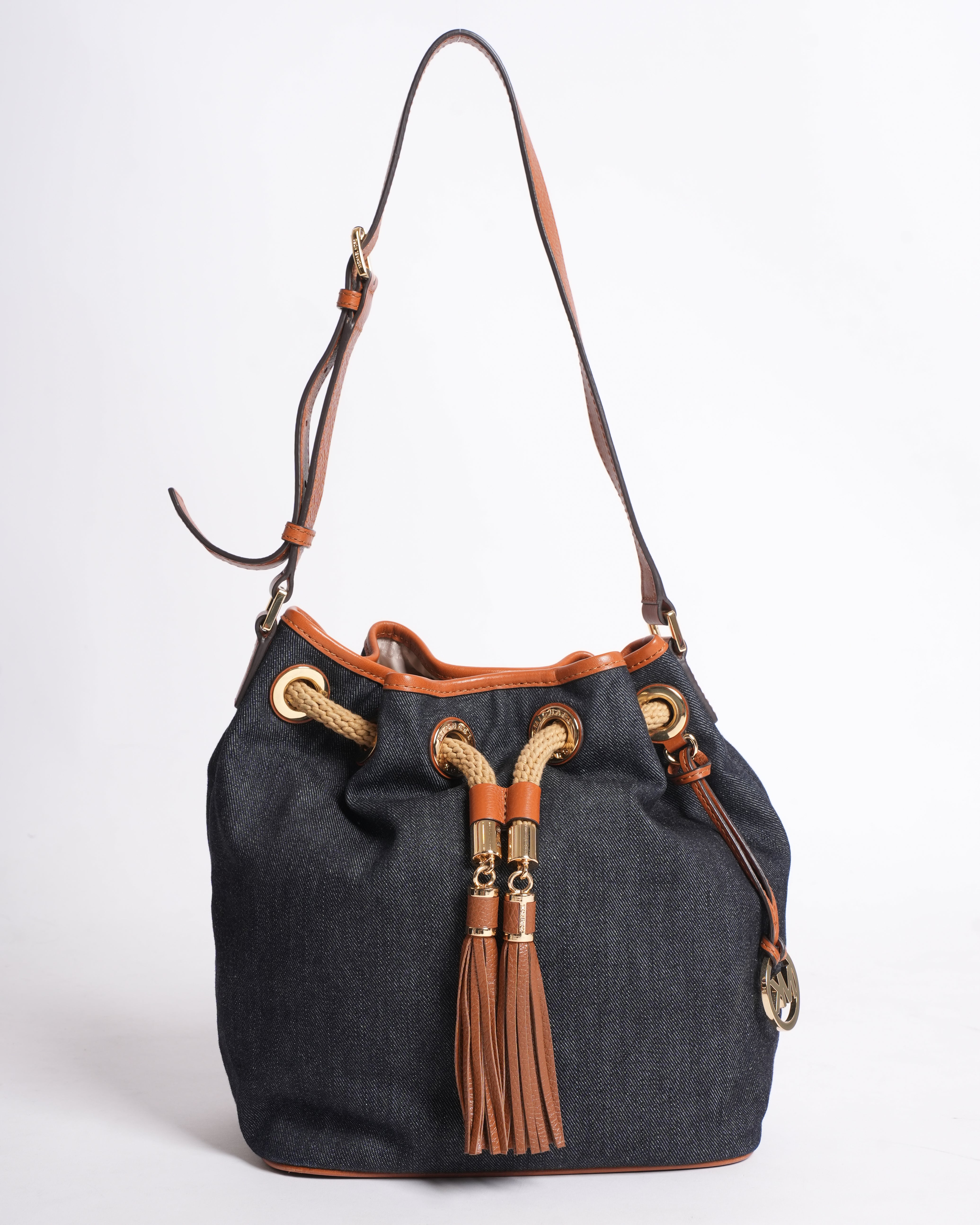 Michael Kors Denim Bucket Bag With Leather Trimming