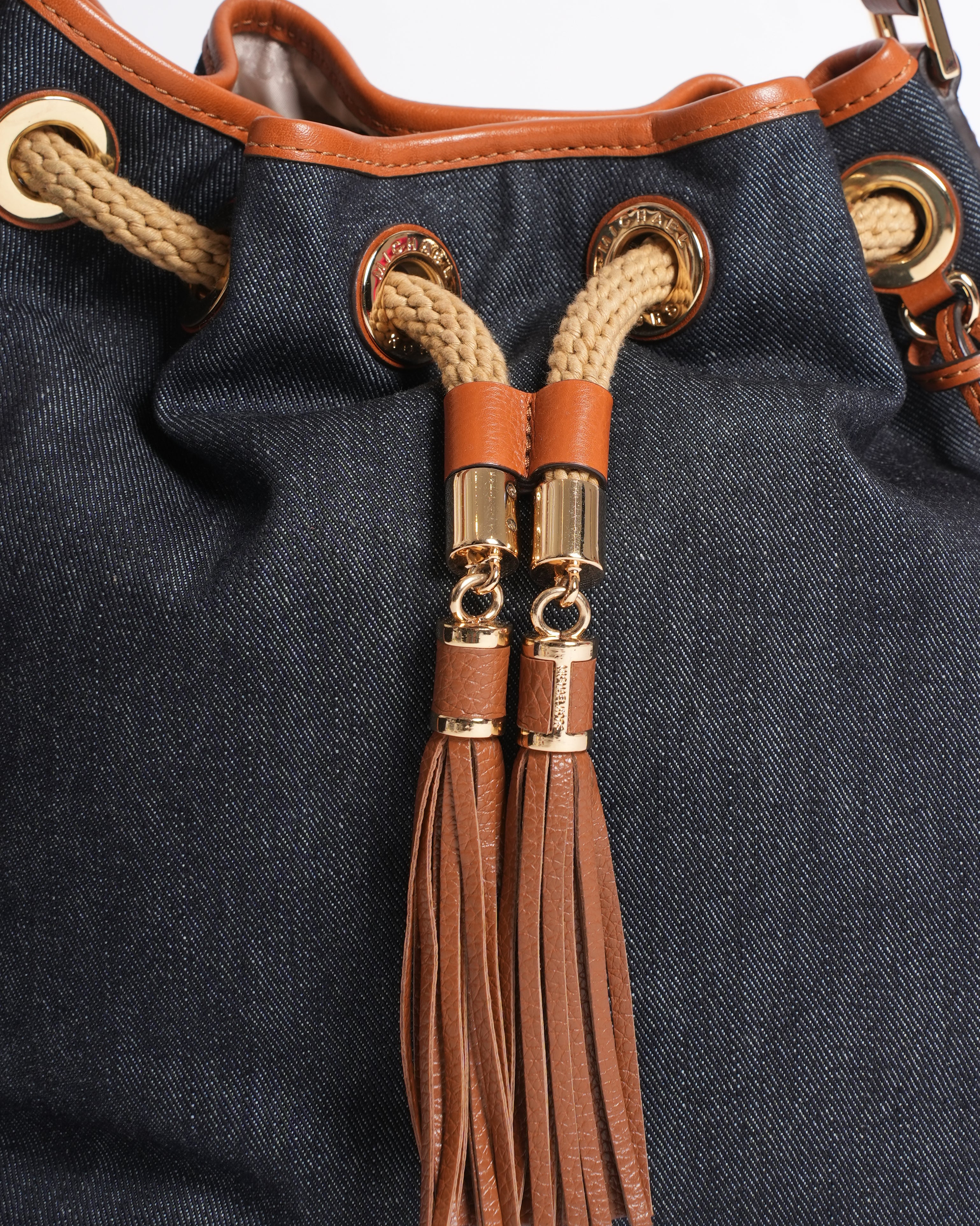 Michael Kors Denim Bucket Bag With Leather Trimming