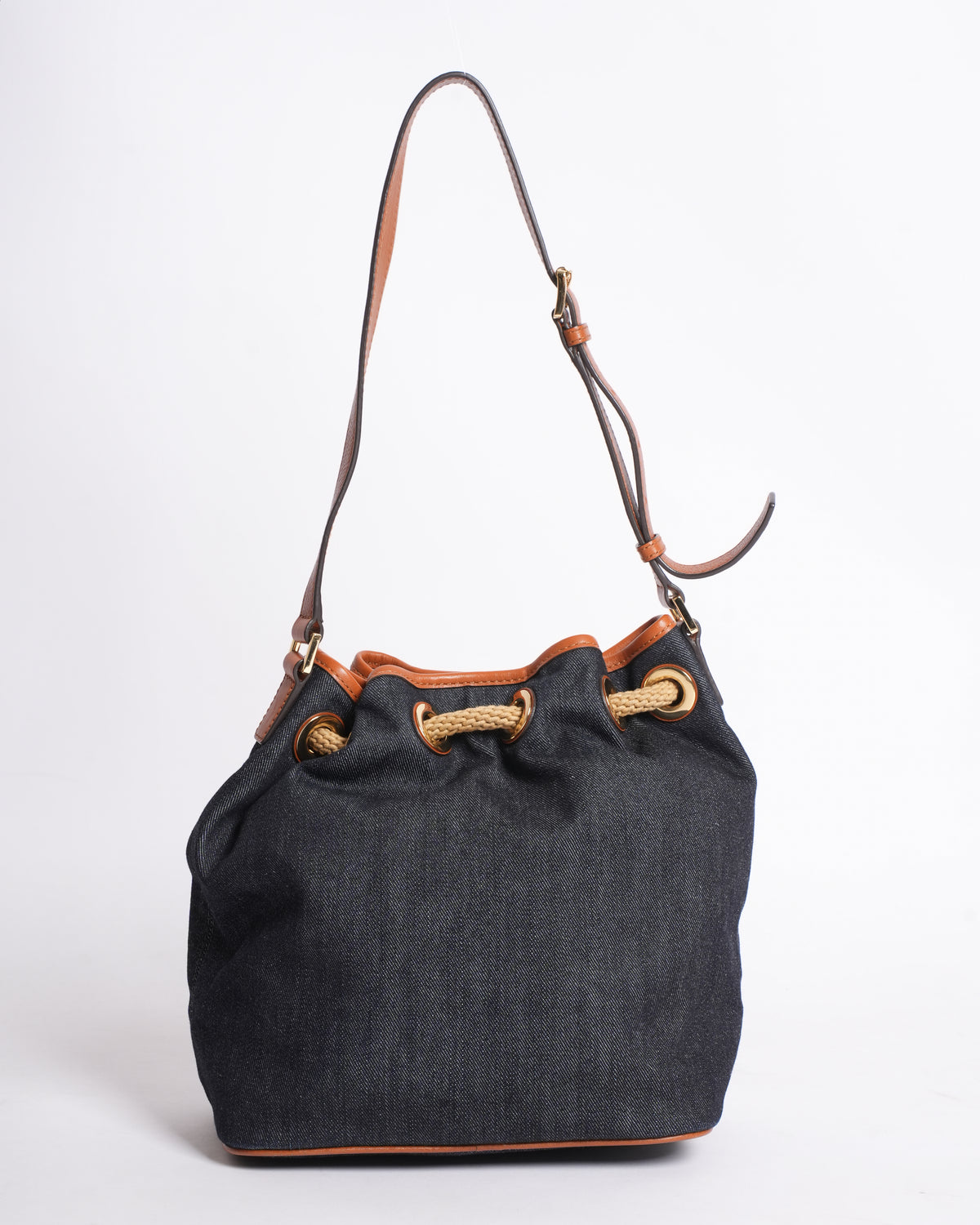 Michael Kors Denim Bucket Bag With Leather Trimming