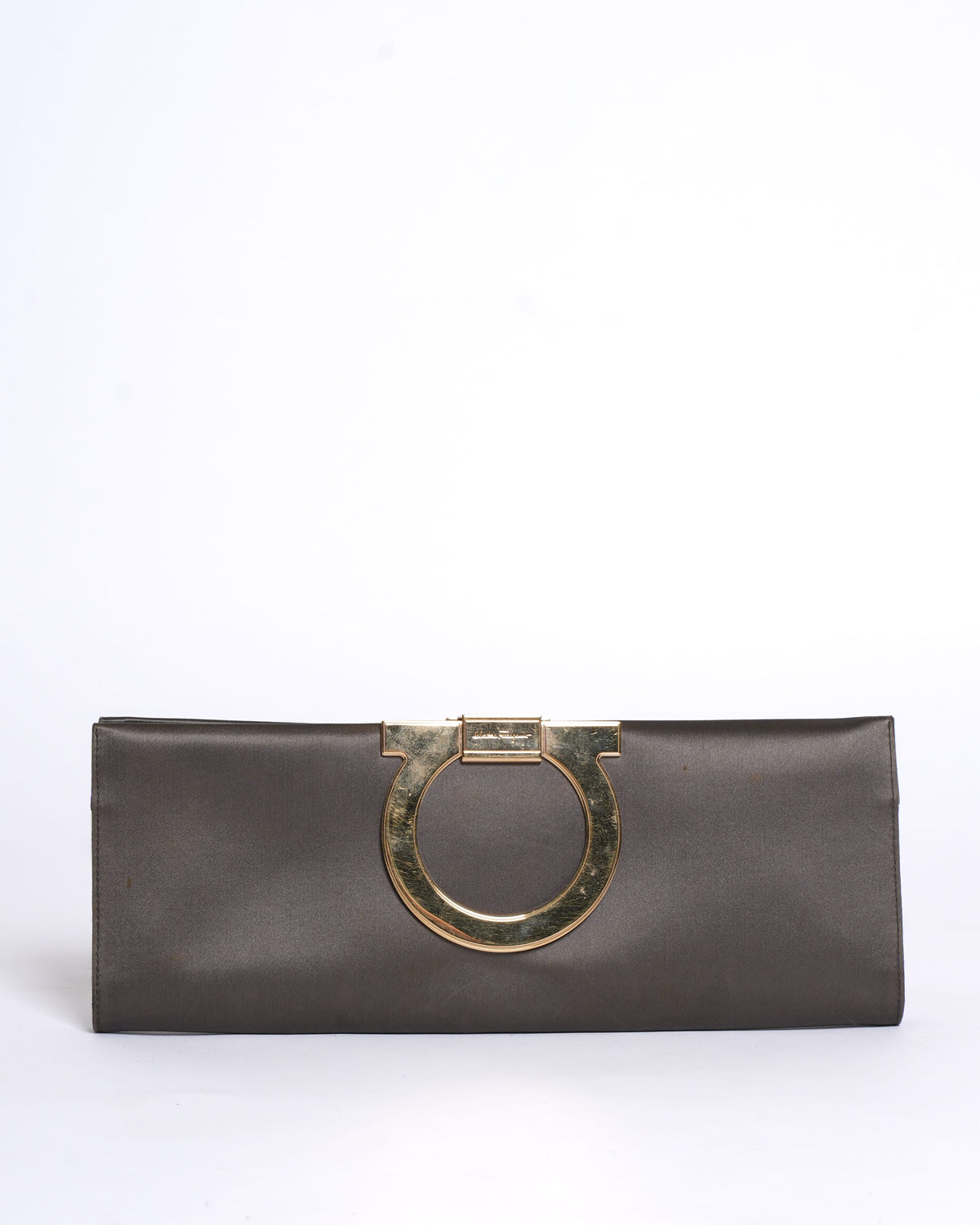Salvatore Ferragamo Grey Leather Musa Gancini Clutch
