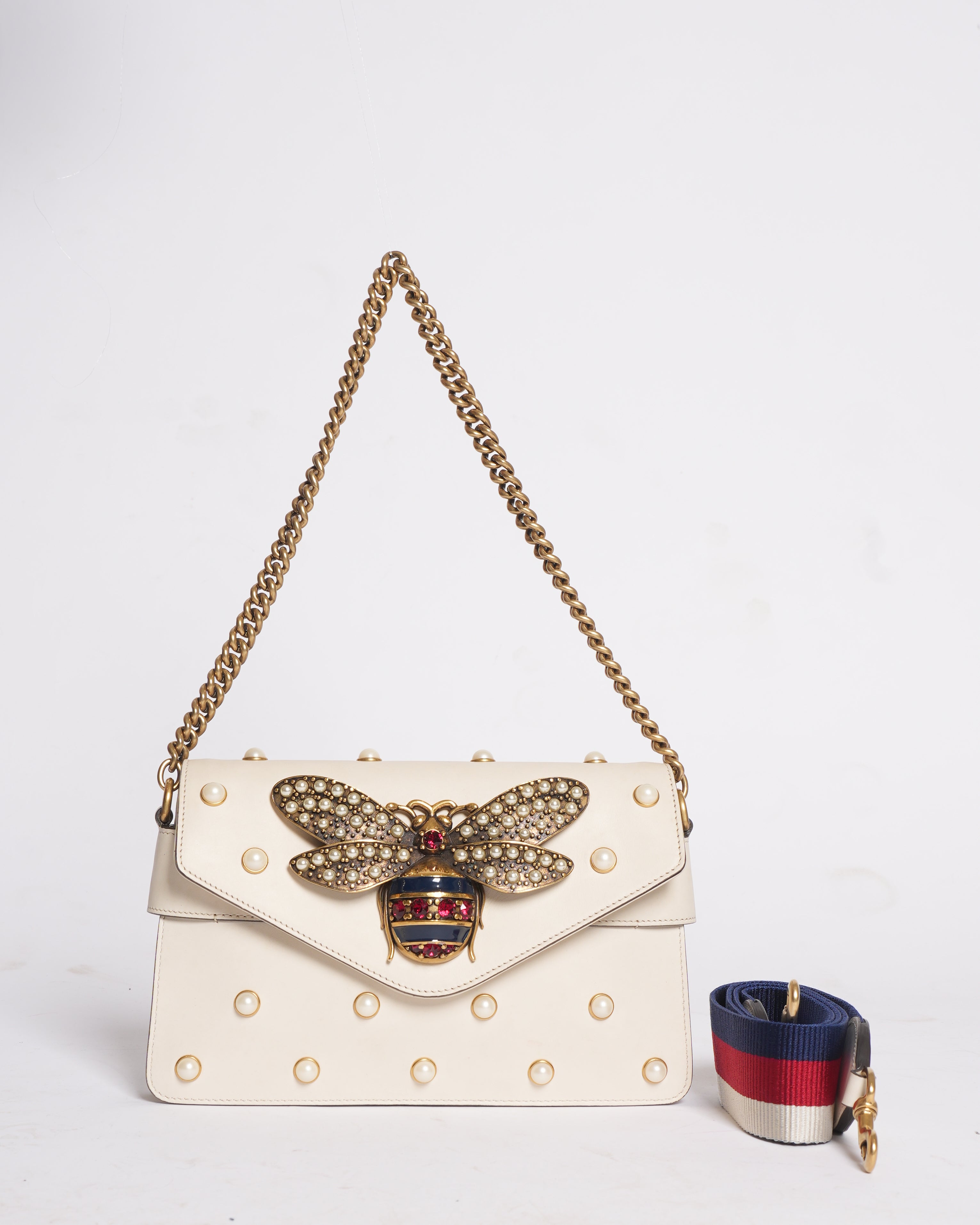 Gucci Broadway Leather Shoulder Bag In White