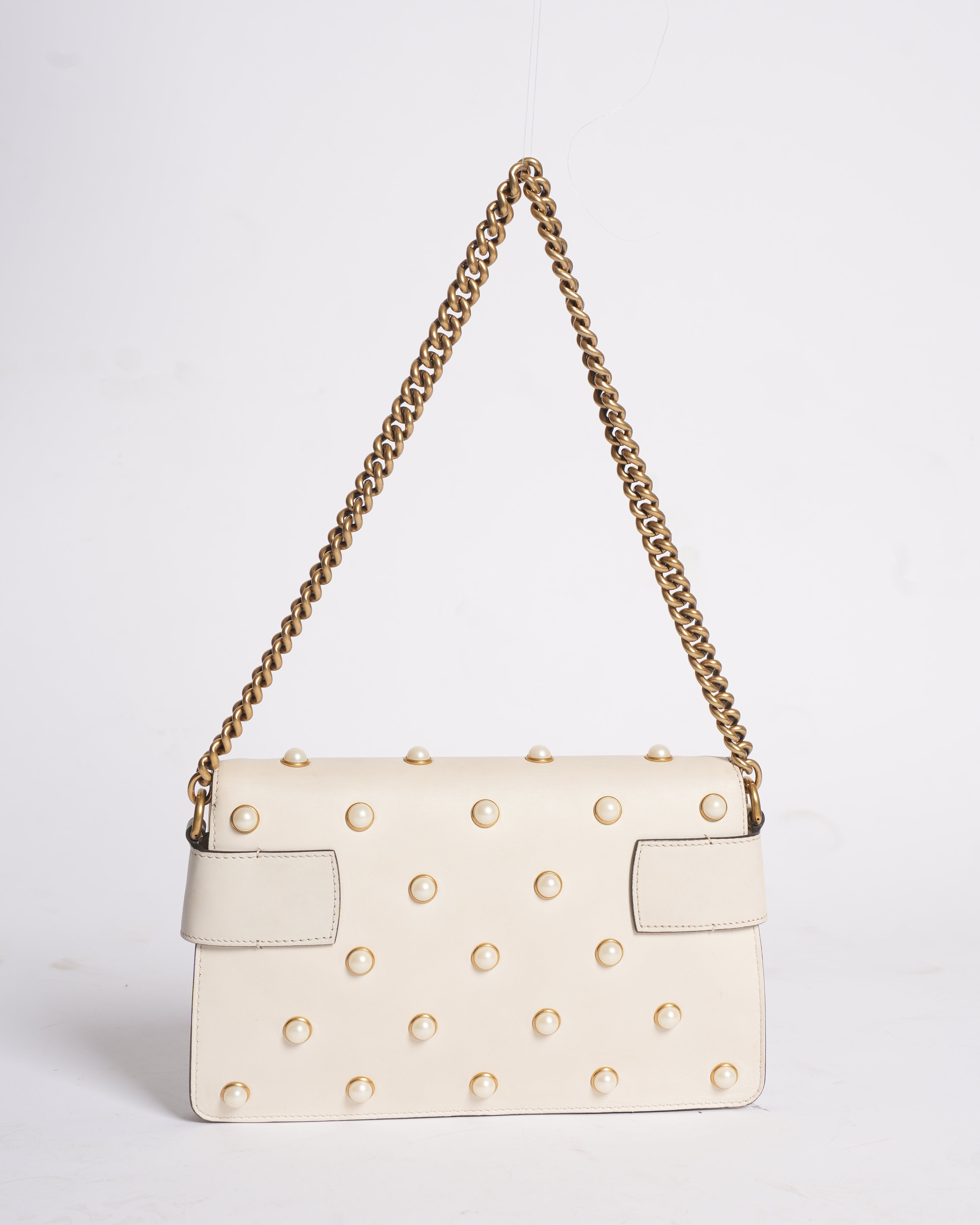 Gucci Broadway Leather Shoulder Bag In White