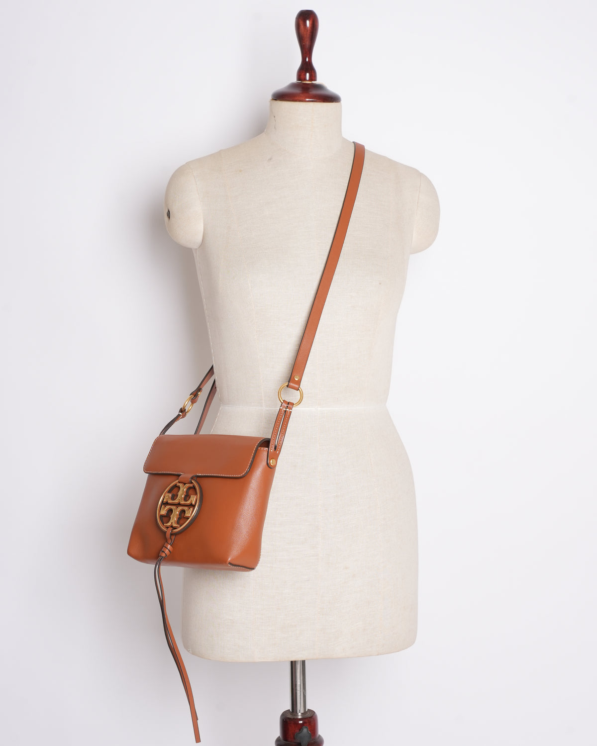 Tory Burch Camel Brown Miller Metal Leather Crossbody