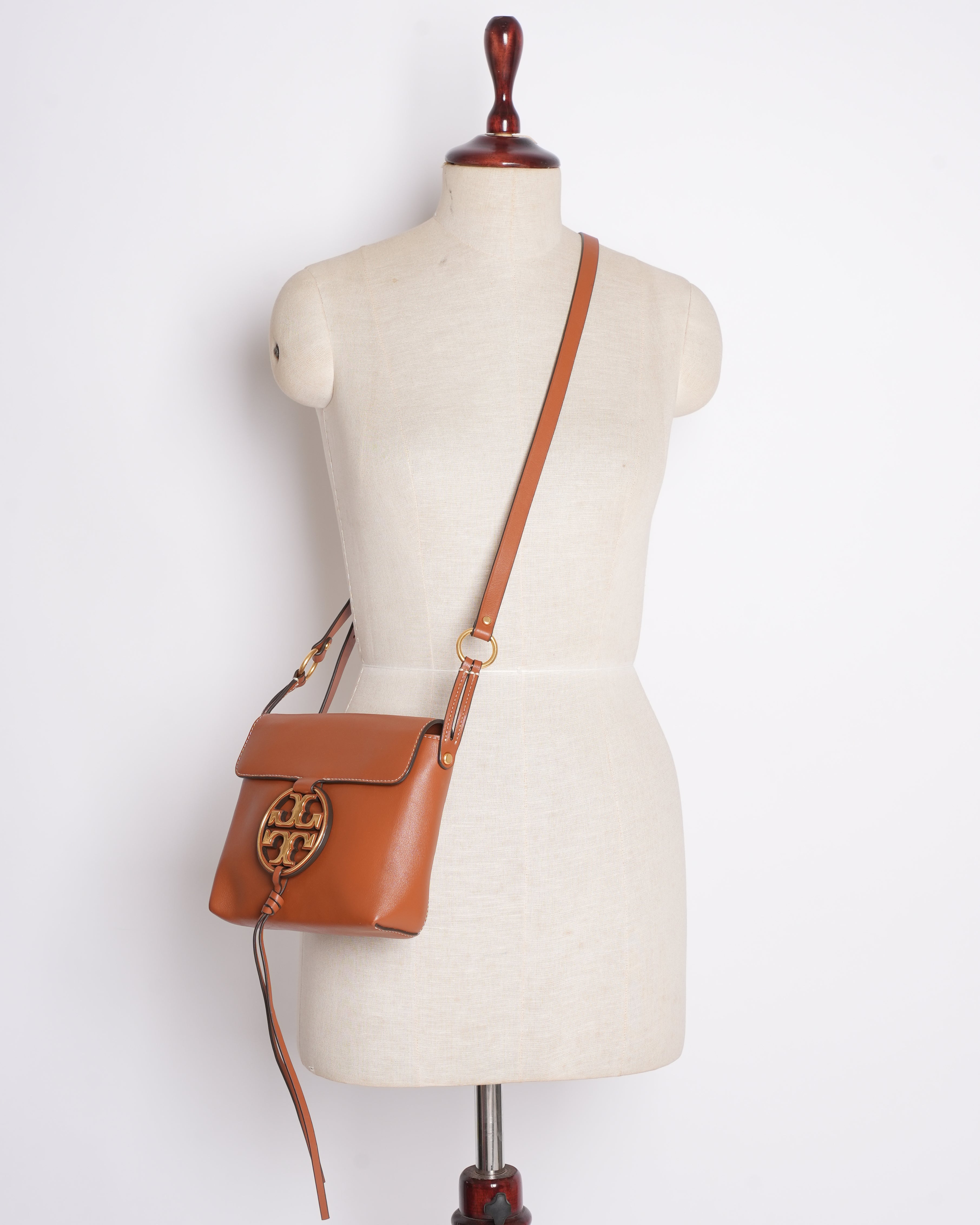 Tory Burch Camel Brown Miller Metal Leather Crossbody
