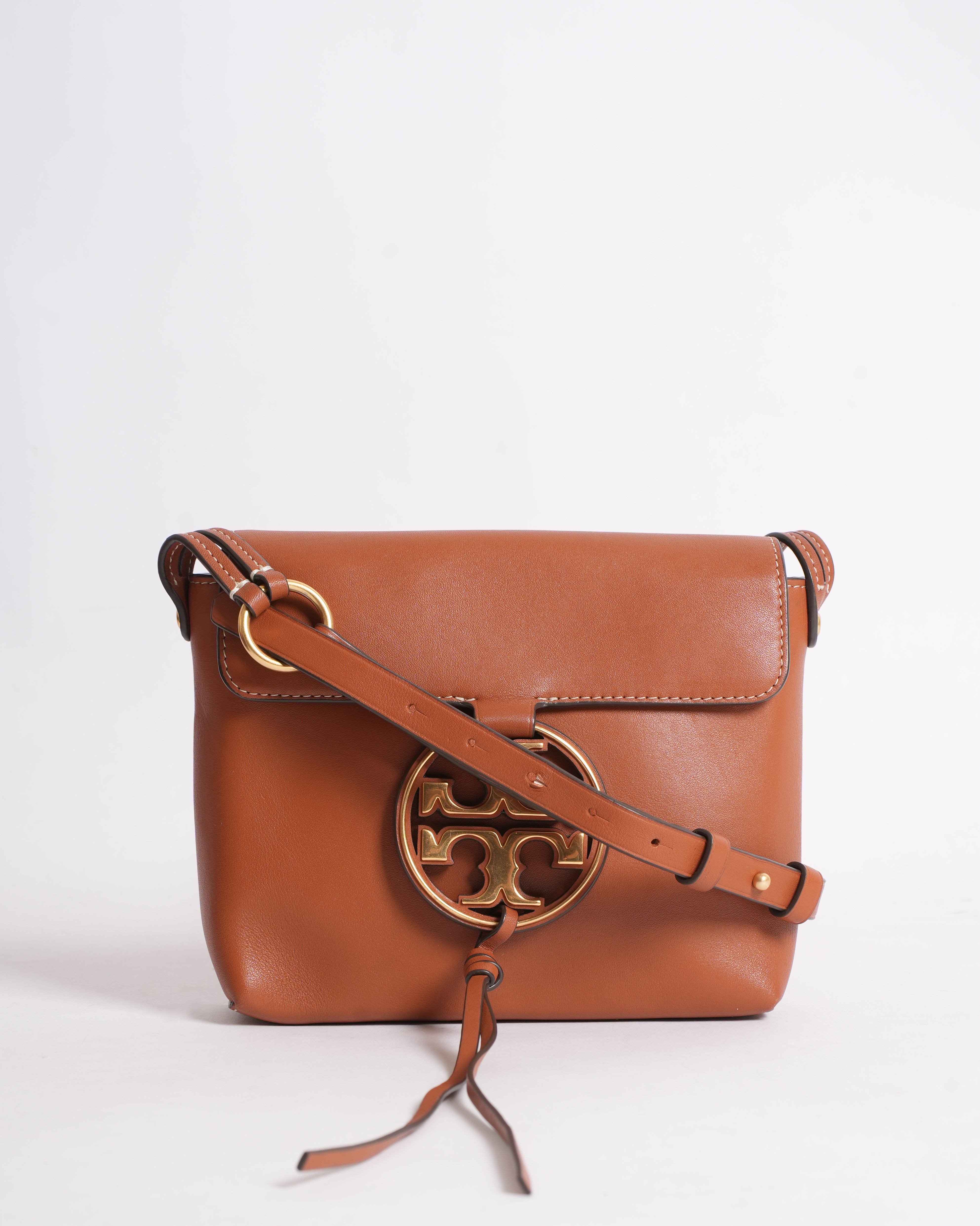Tory Burch Camel Brown Miller Metal Leather Crossbody