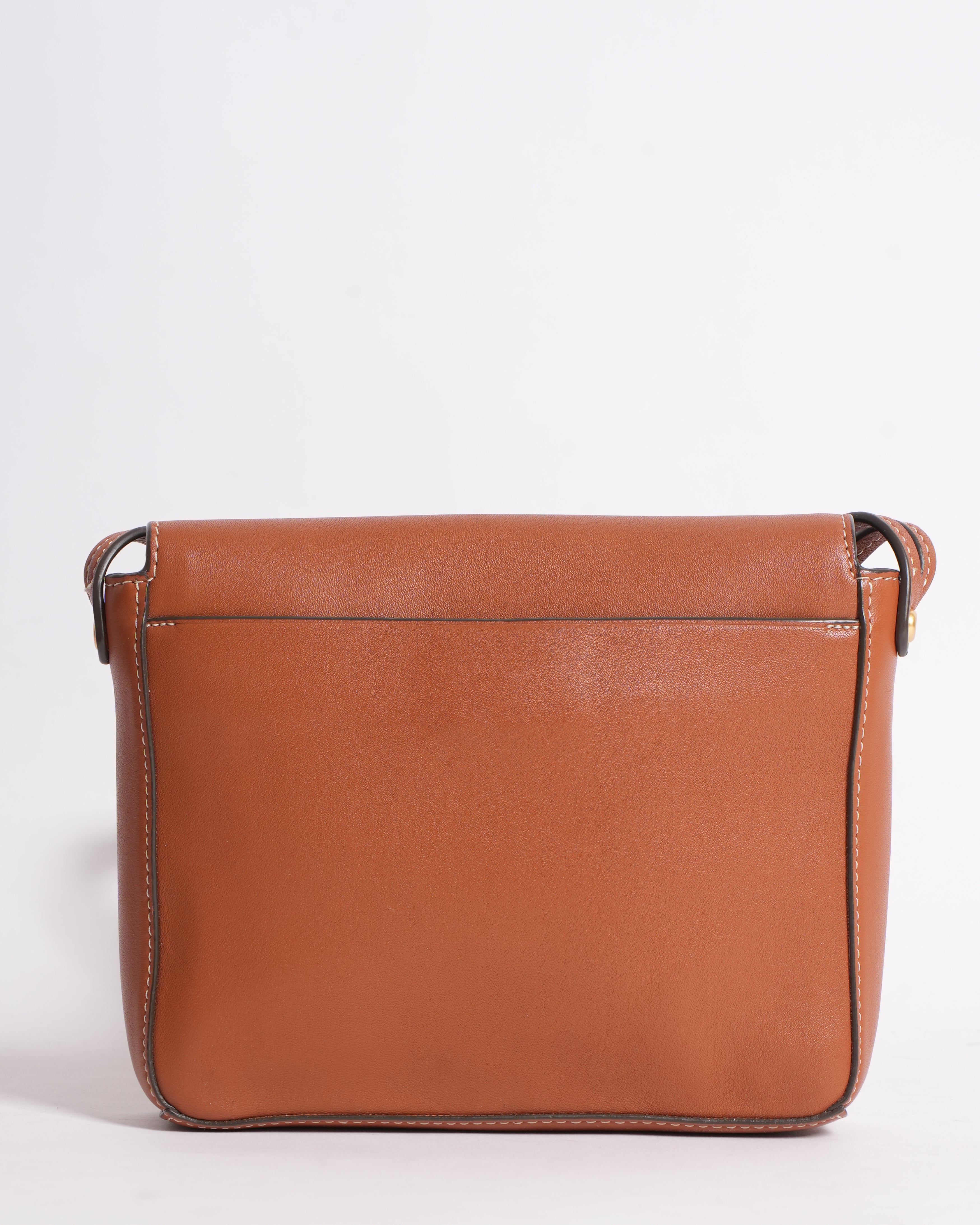 Tory Burch Camel Brown Miller Metal Leather Crossbody