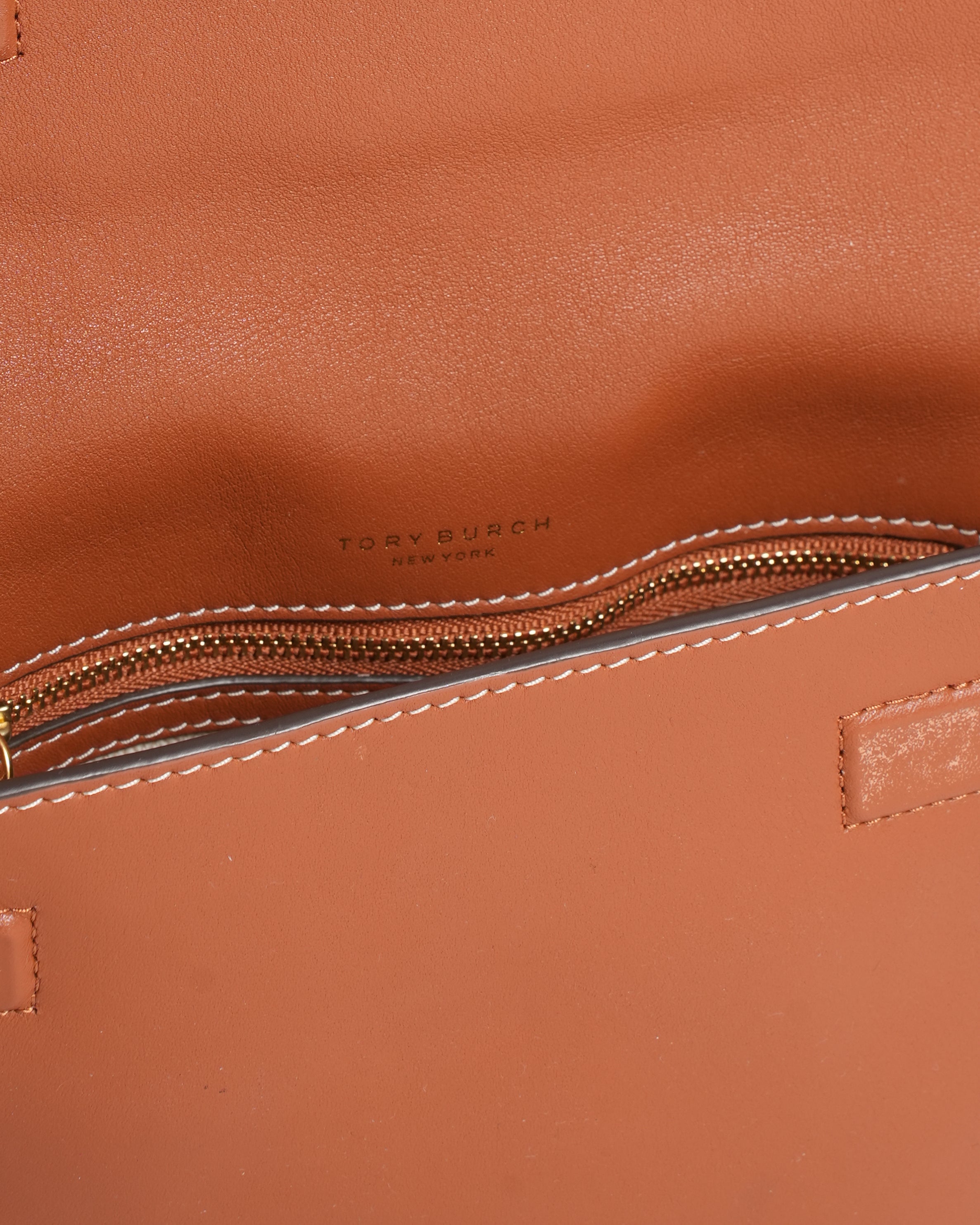 Tory Burch Camel Brown Miller Metal Leather Crossbody