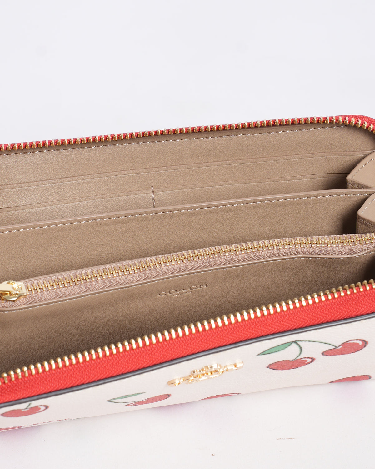 New Coach Cherry Printed Zip Around Wristlet