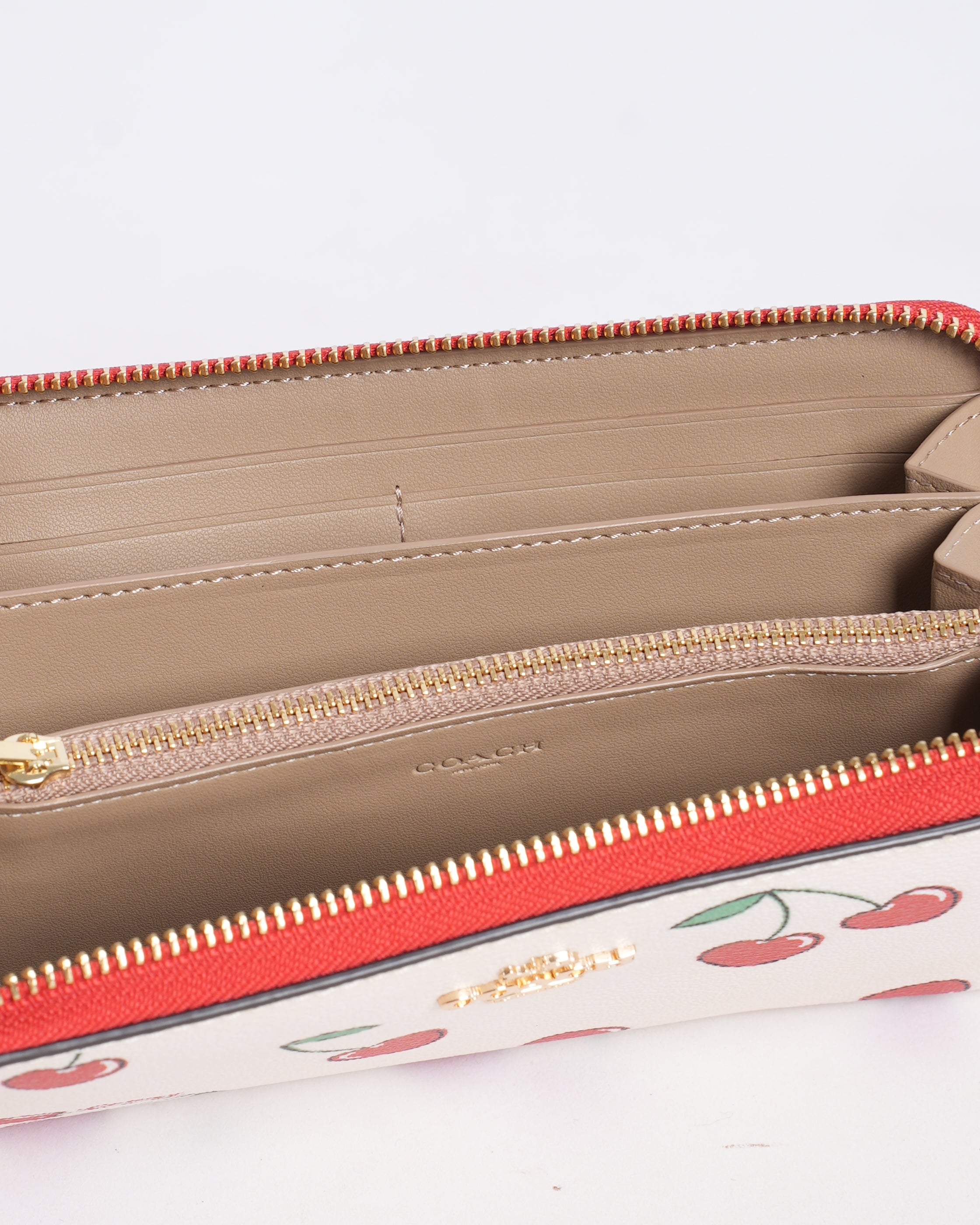 New Coach Cherry Printed Zip Around Wristlet