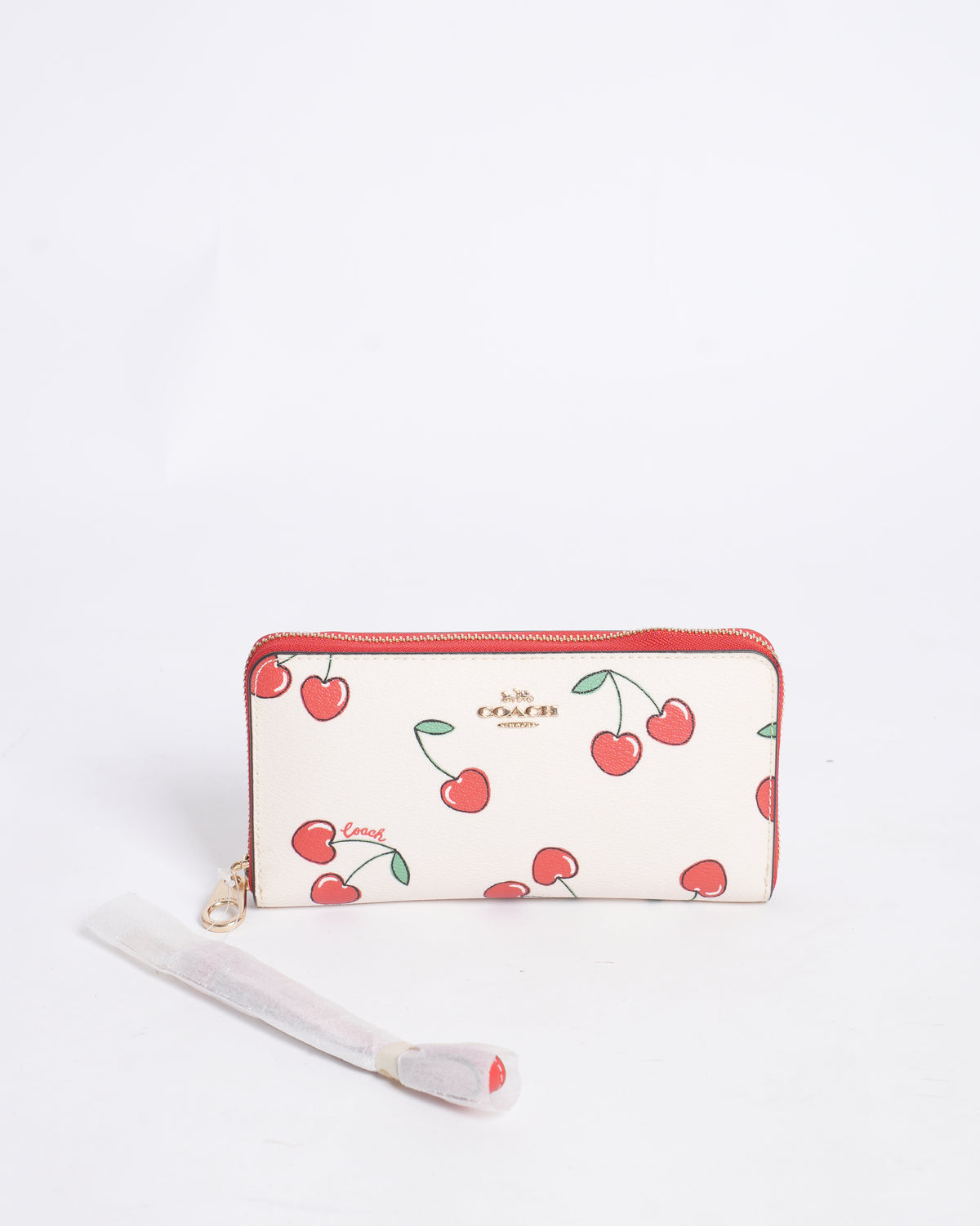 New Coach Cherry Printed Zip Around Wristlet