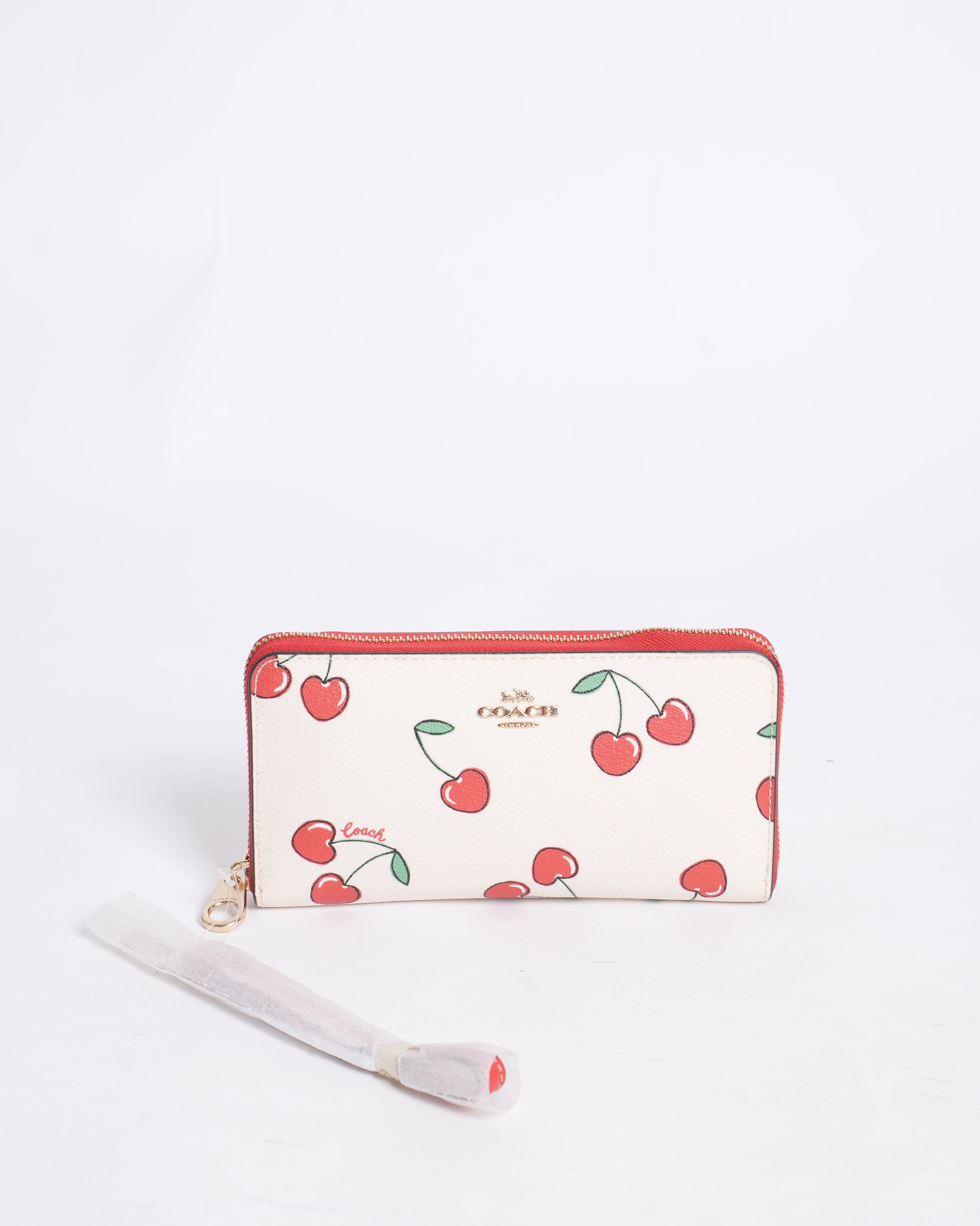 New Coach Cherry Printed Zip Around Wristlet