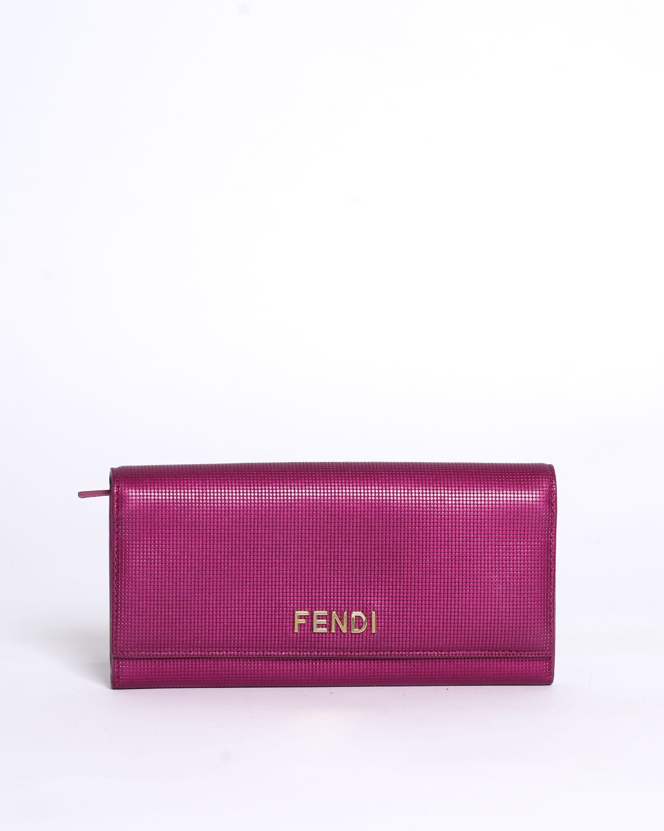 Fendi magenta leather logo flap continental wallet