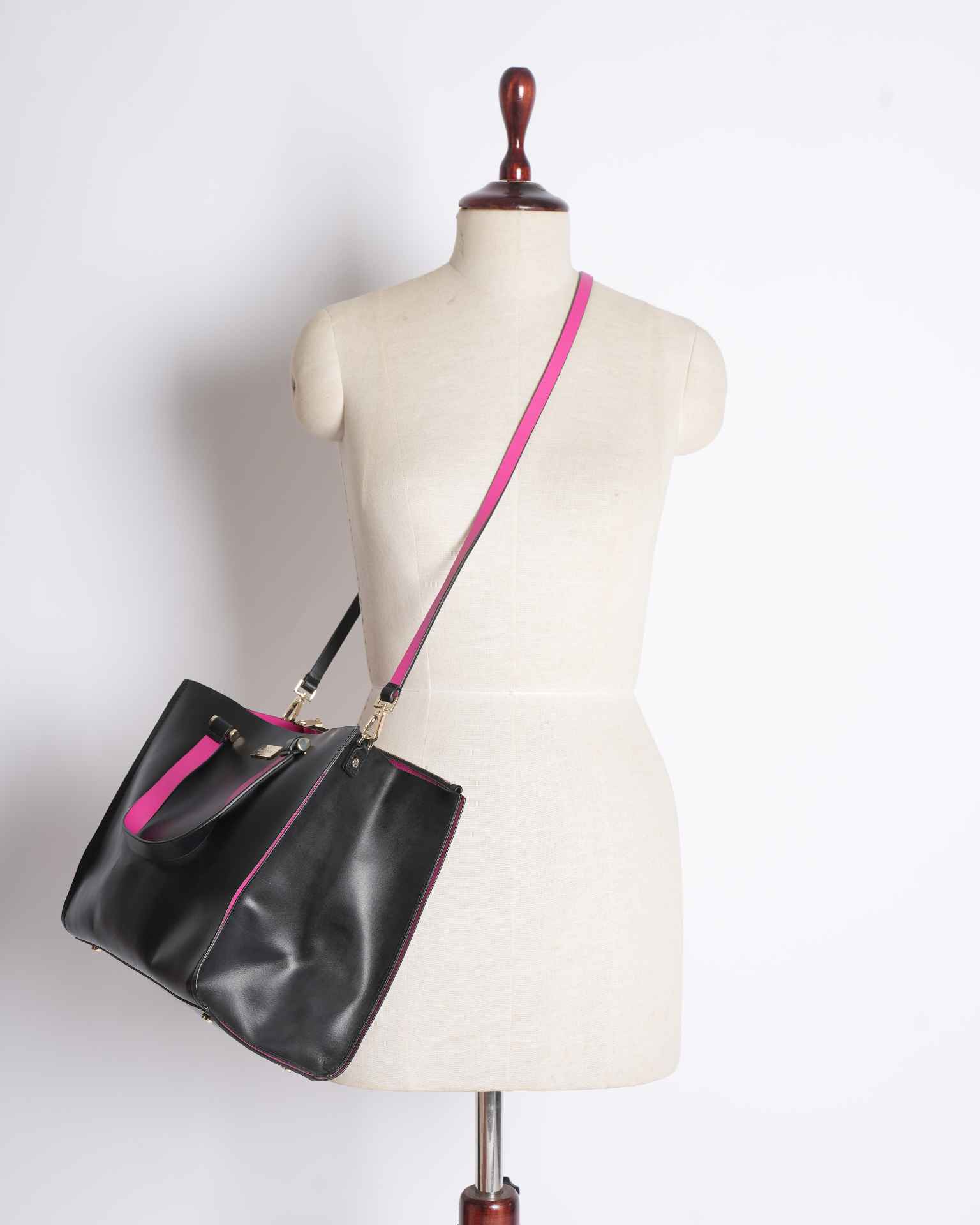 Kate Spade Top Handle Bag With Crossbody In Black With Pink Accent