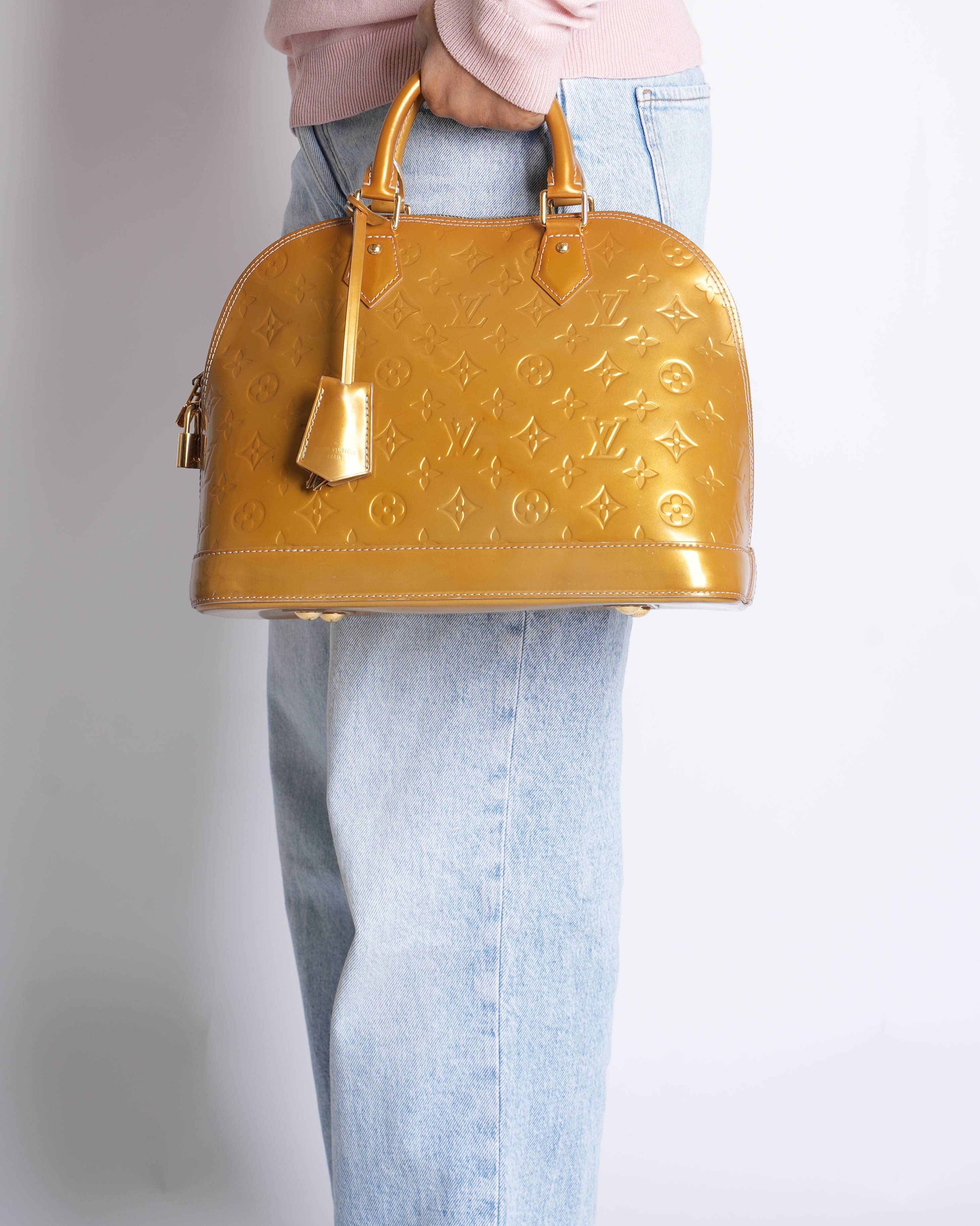 Louis Vuitton Monogram Vernis Alma Jaune Passion Yellow Handbag Enamel