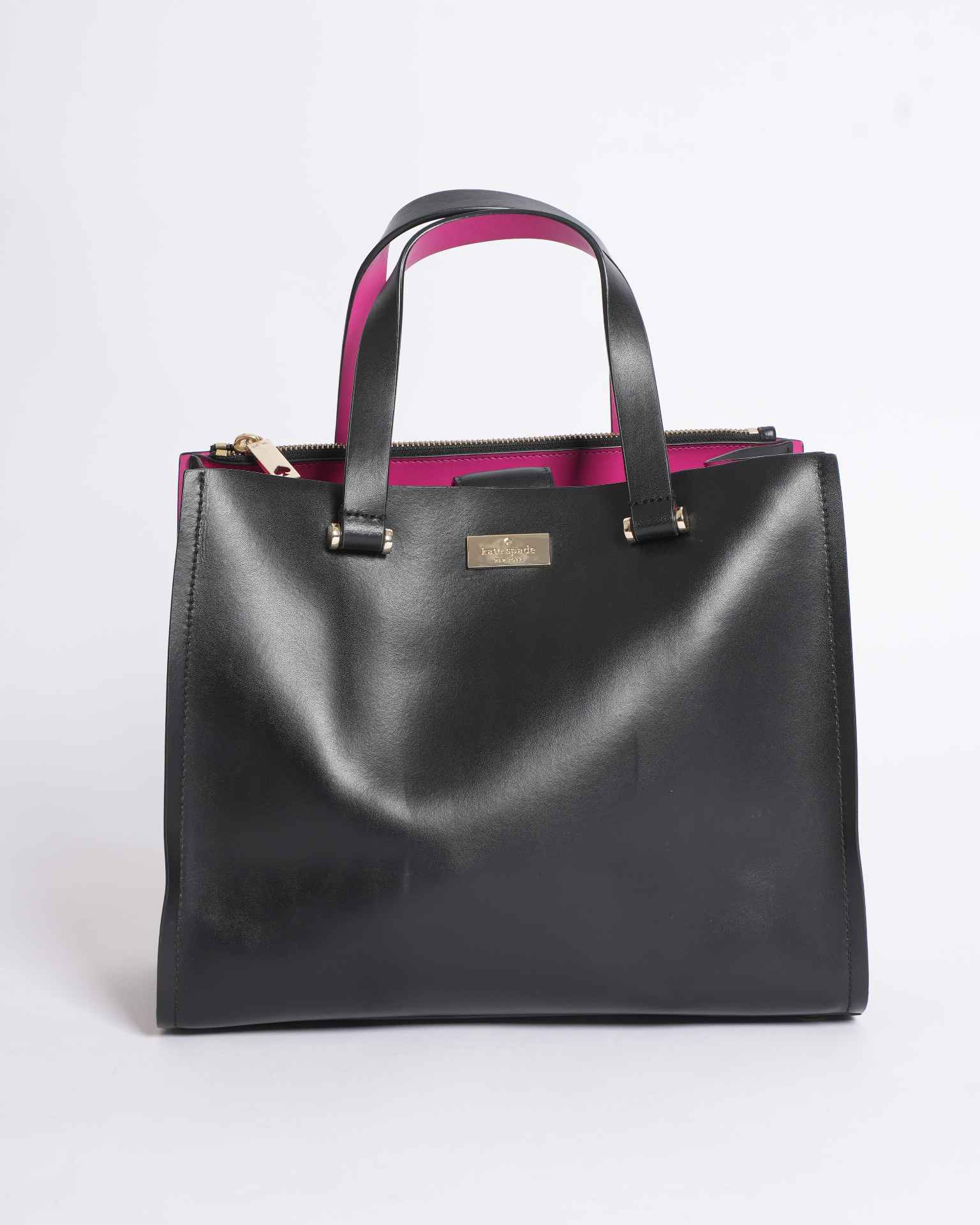 Kate Spade Top Handle Bag With Crossbody In Black With Pink Accent