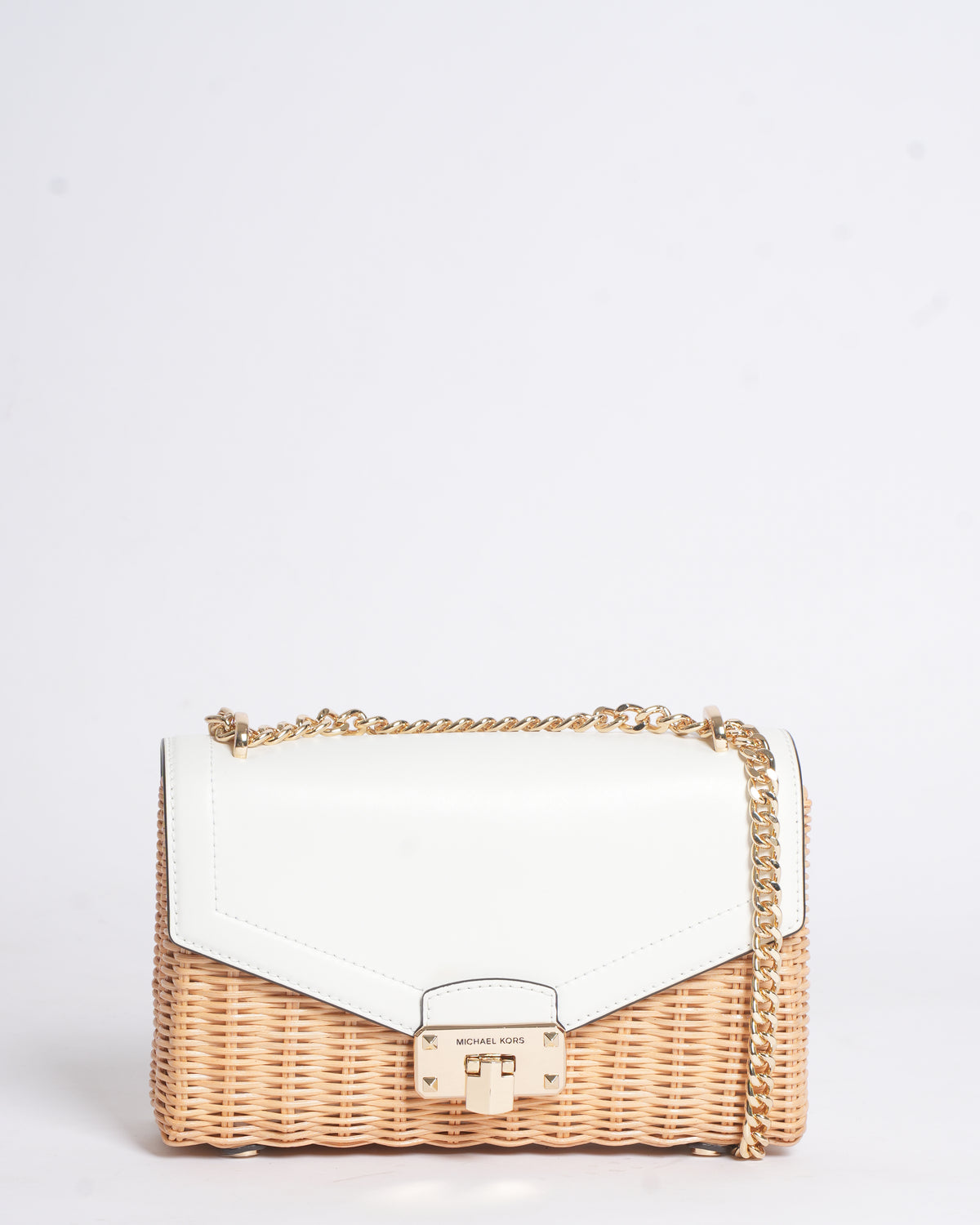 New MK Wicker Crossbody In White Flap