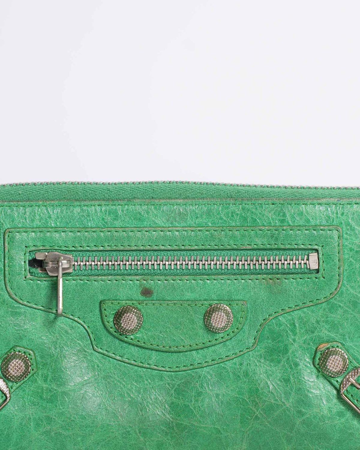 Balenciaga Green Leather Zip-Around City Wallet