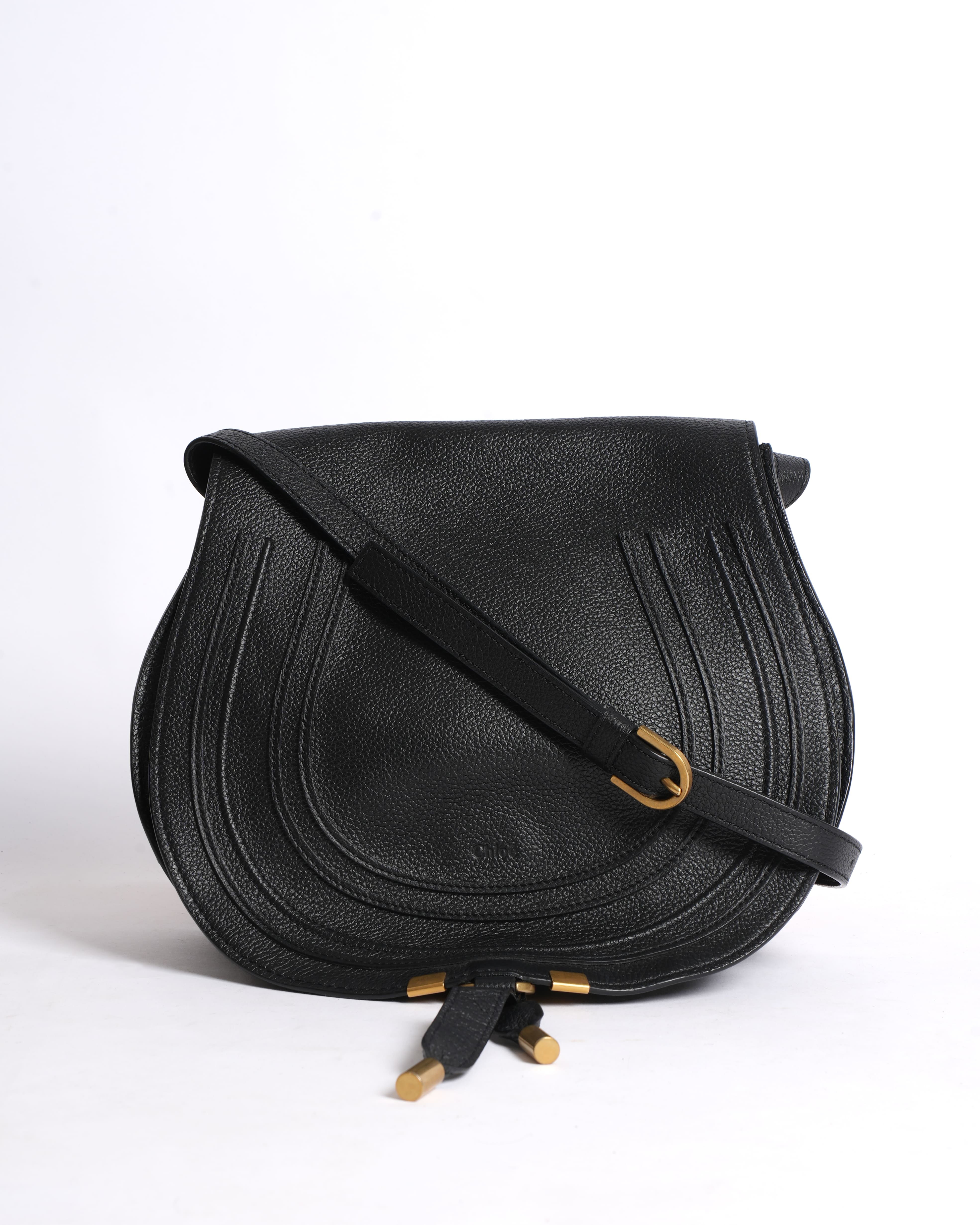 Chloé Marcie Saddle Bag in grained black leather